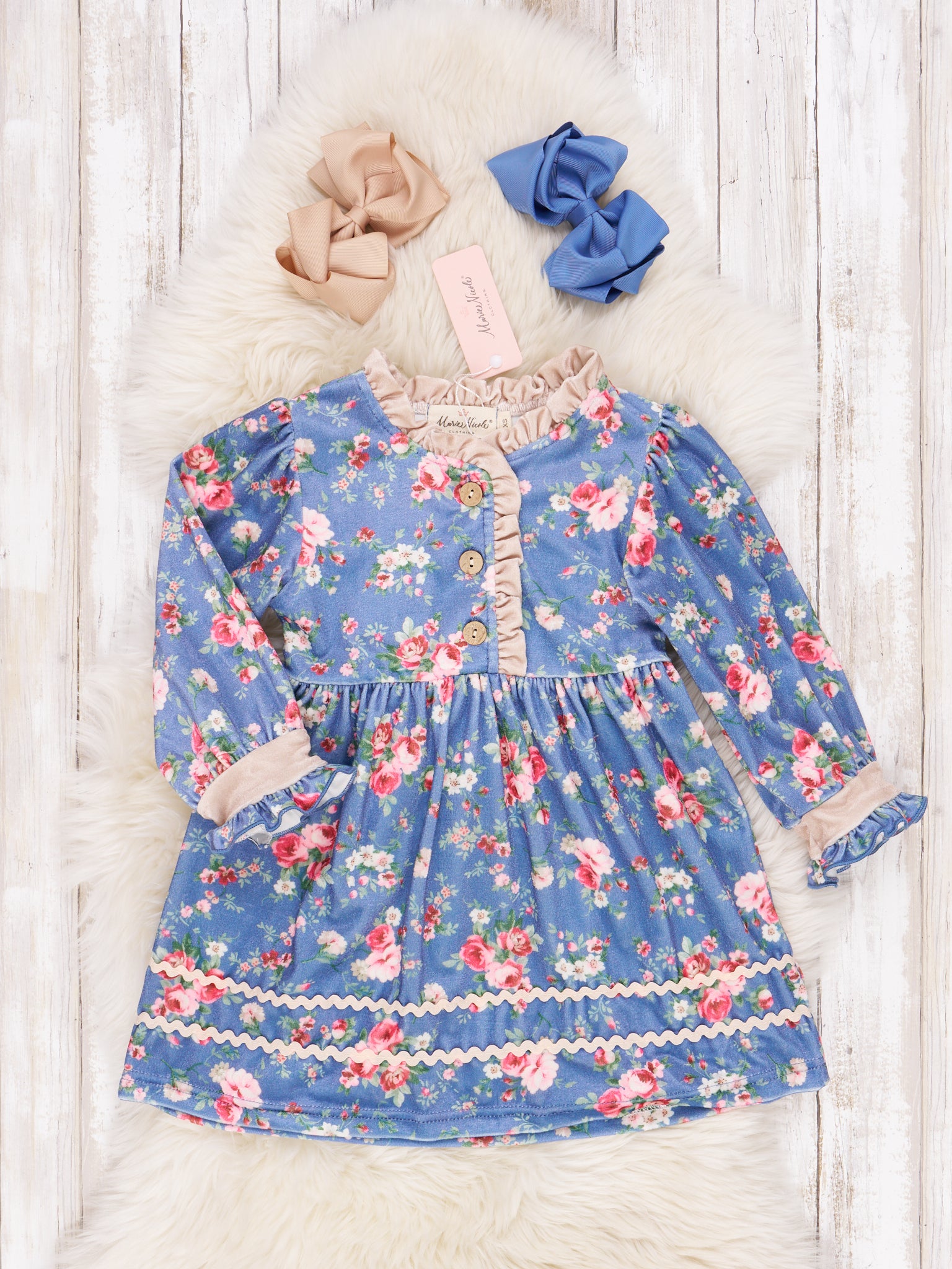 Velvet Blooming Ruffle Dress - Marie Nicole Clothing