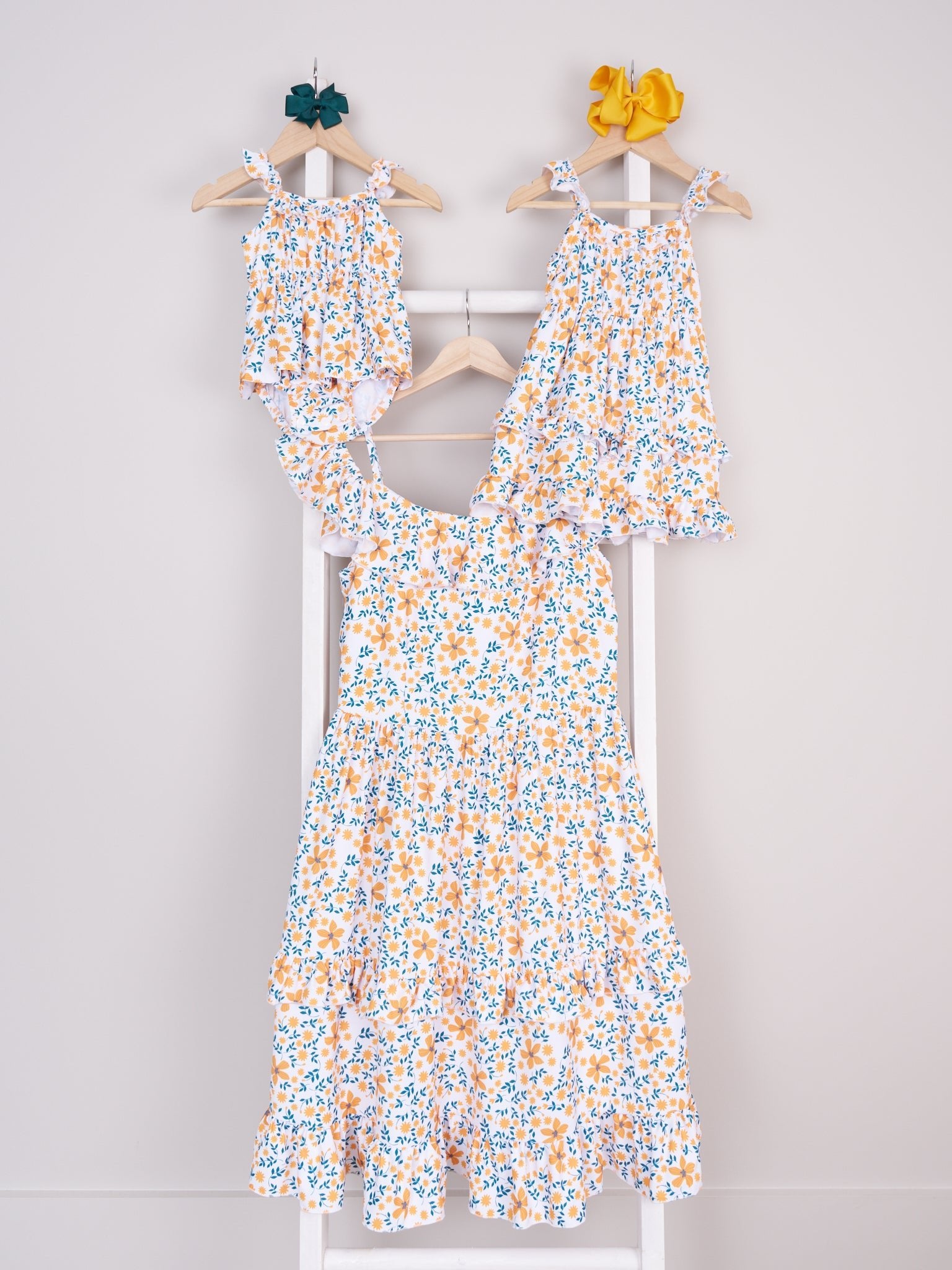 Mom & Me Mustard Buttercup Ruffle Dress & Romper - Marie Nicole Clothing
