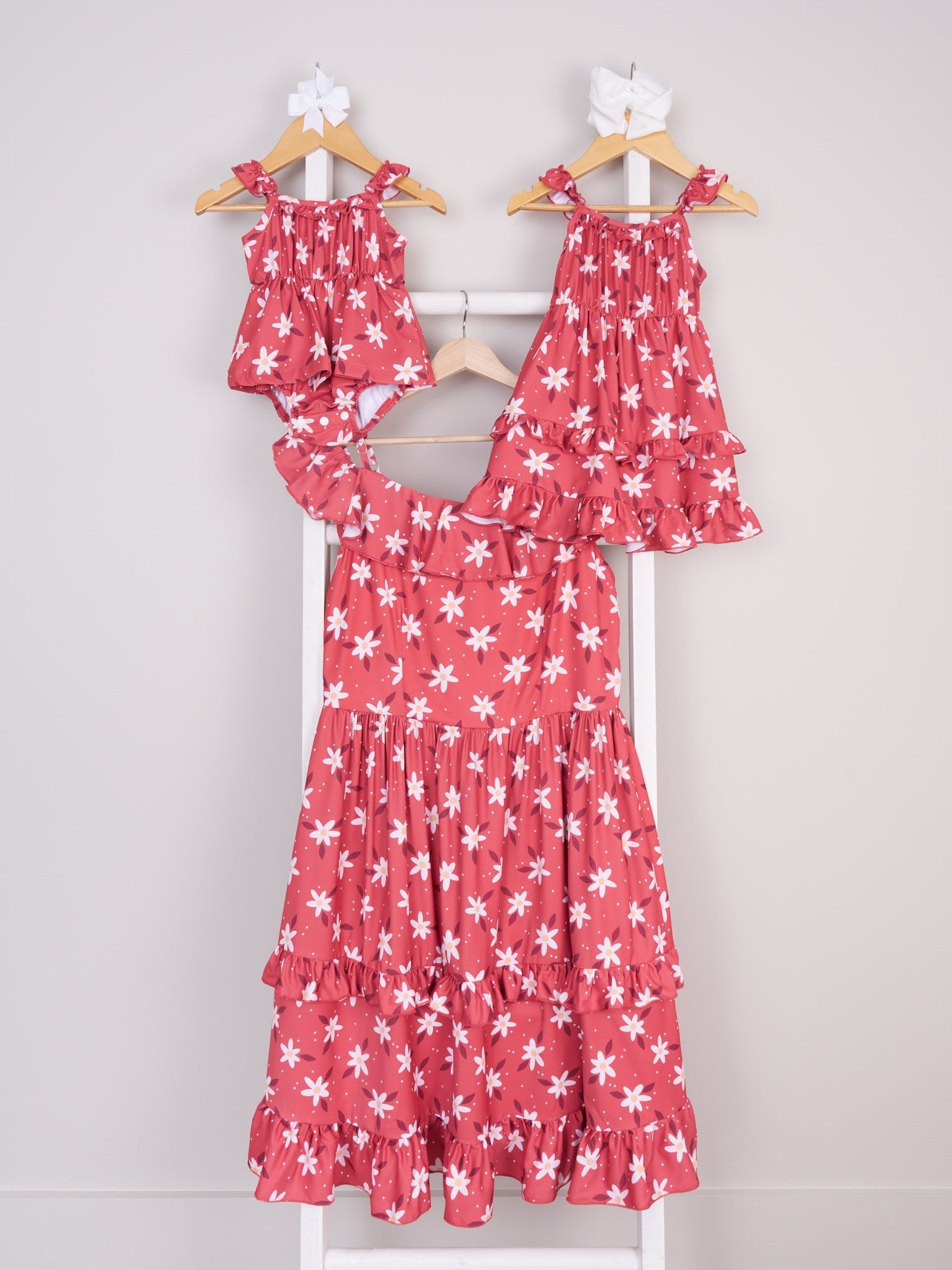 Mom & Me Red Daisy Ruffle Dress & Romper - Marie Nicole Clothing