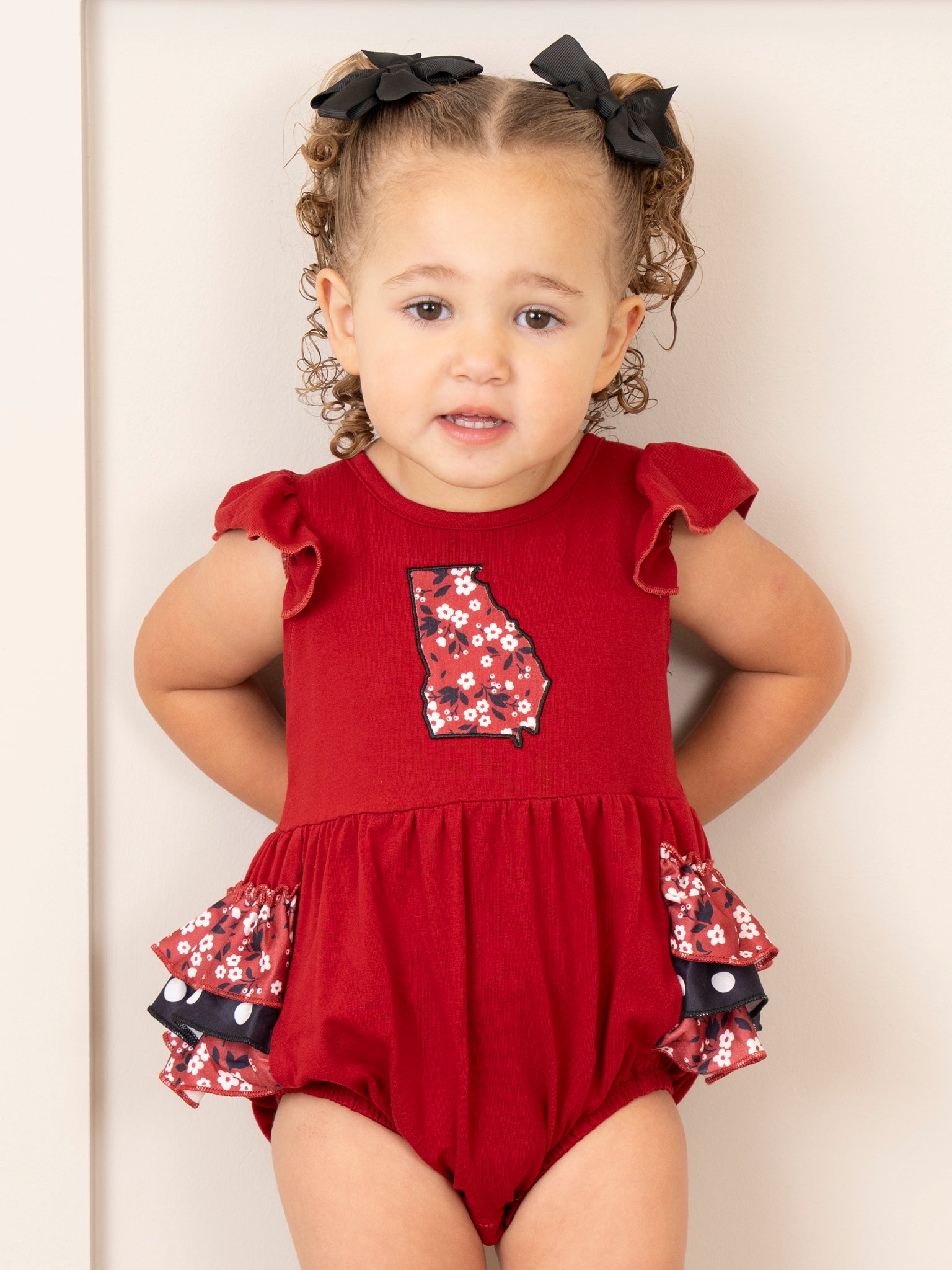 GA Red Floral Ruffle Bubble Romper - Marie Nicole Clothing