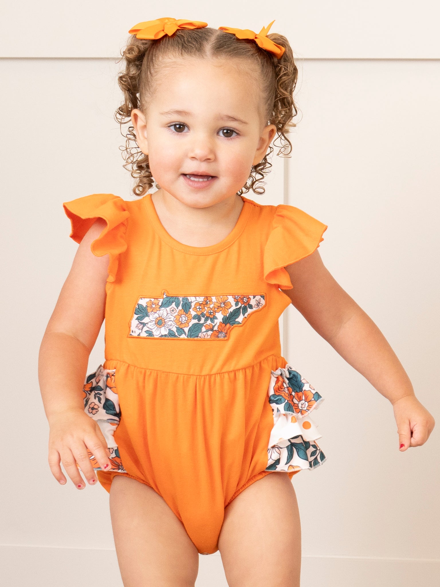 TN Orange Floral Ruffle Bubble Romper - Marie Nicole Clothing