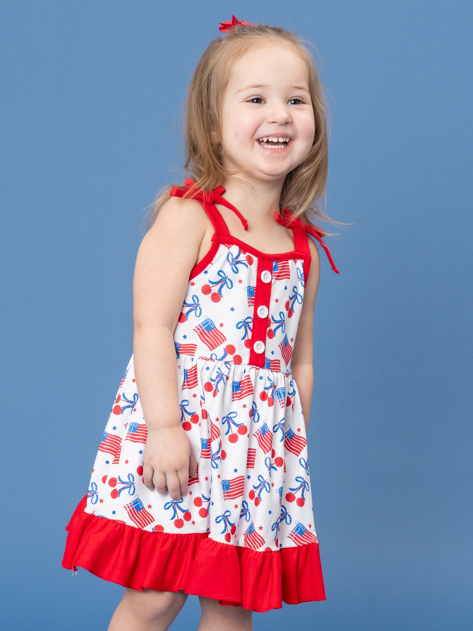 Cherry Flag Ruffle Dress - Marie Nicole Clothing