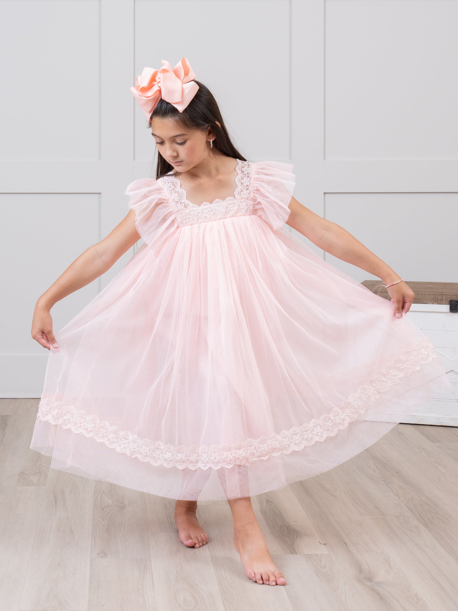 Misty Rose Pearl Tulle Dress - Marie Nicole Clothing