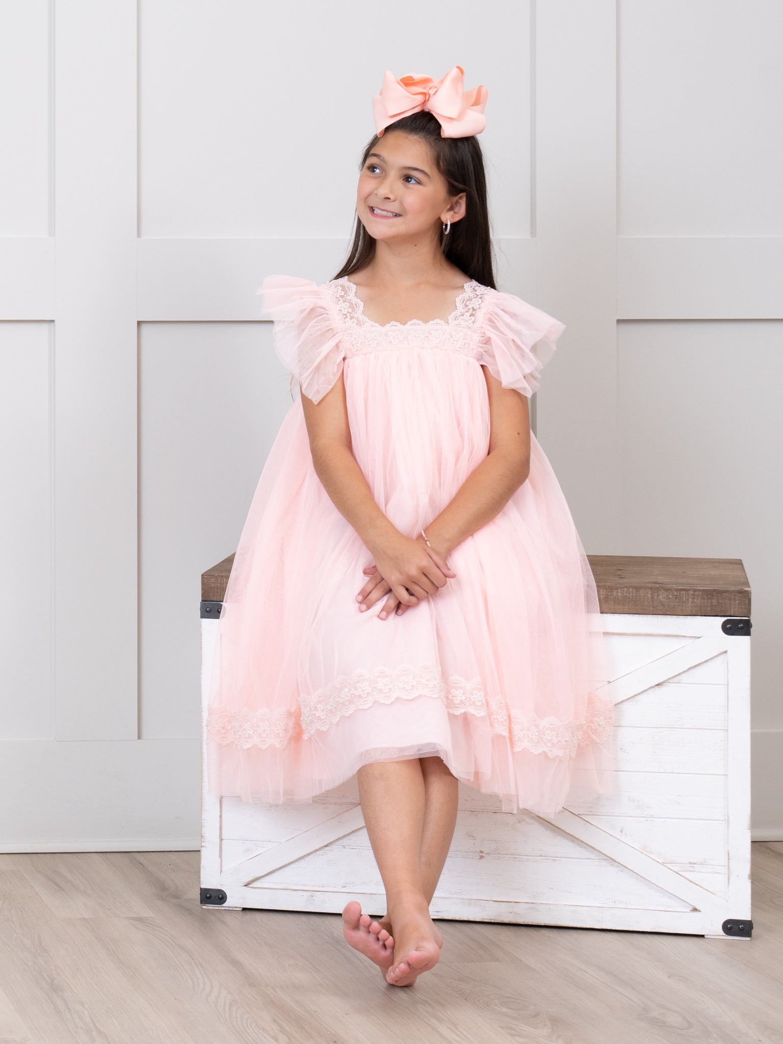 Misty Rose Pearl Tulle Dress - Marie Nicole Clothing