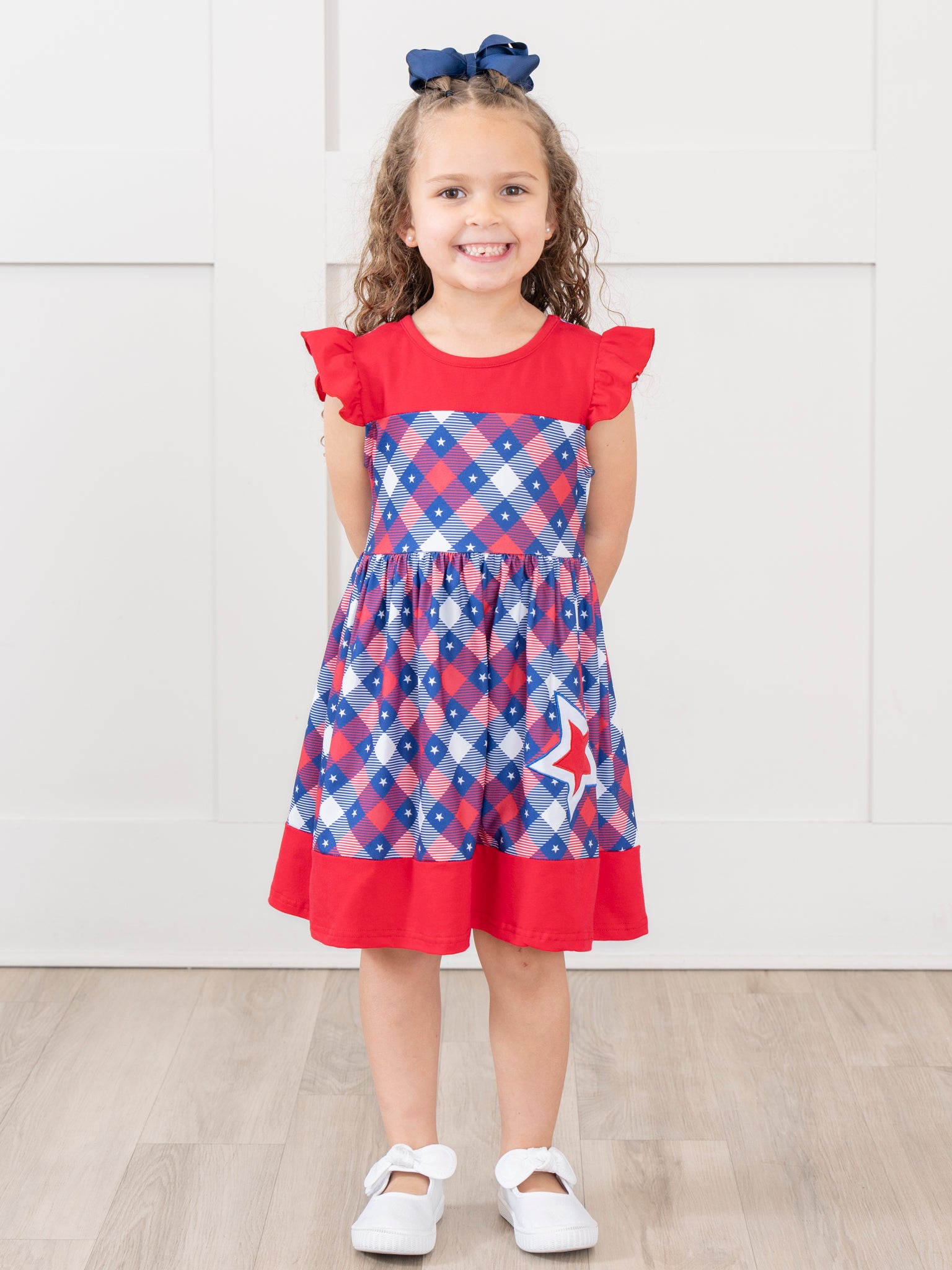 Red Patriotic Plaid Ruffle Dress - Marie Nicole Clothing