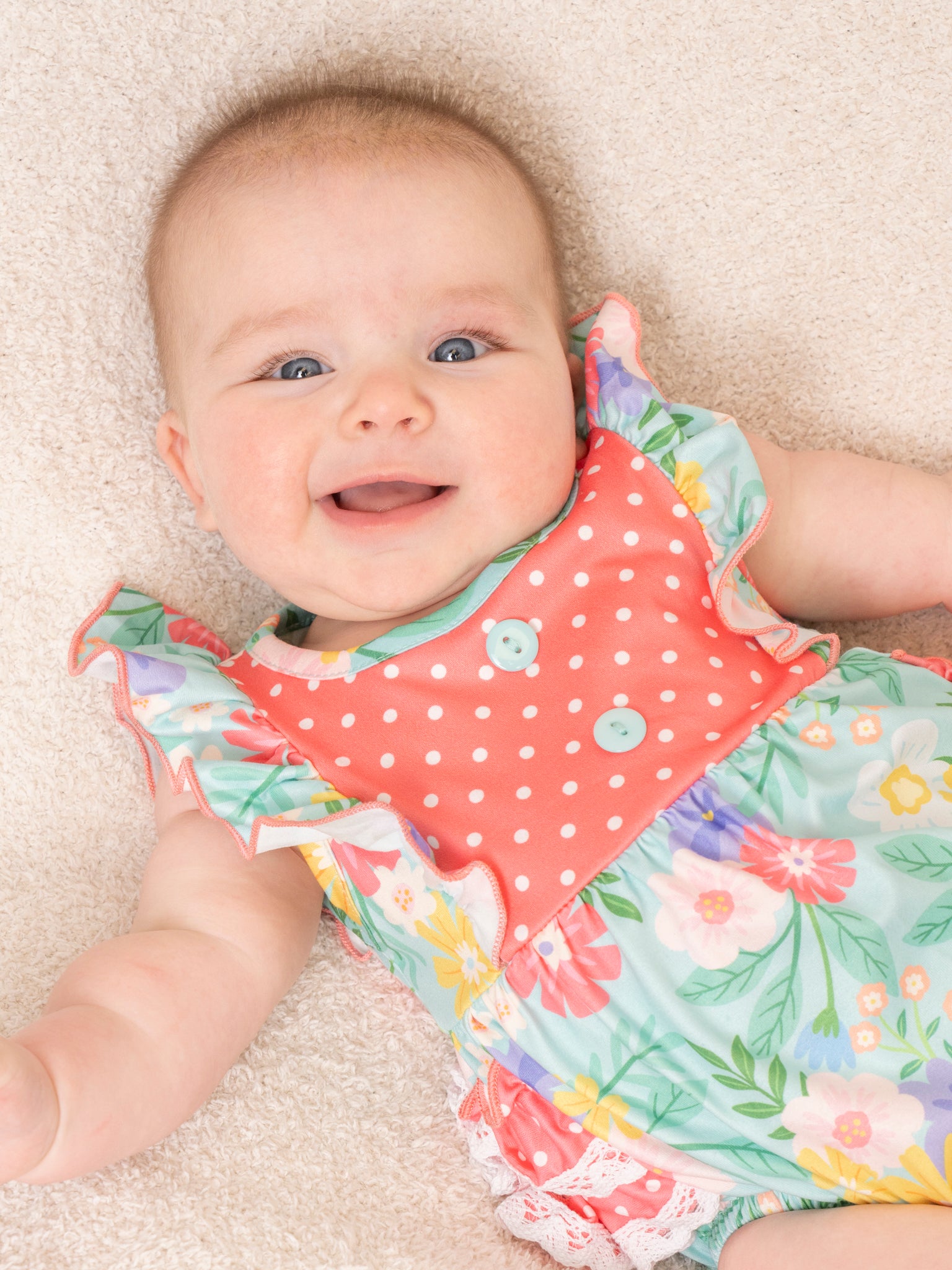 Green Garden Ruffle Bubble Romper - Marie Nicole Clothing
