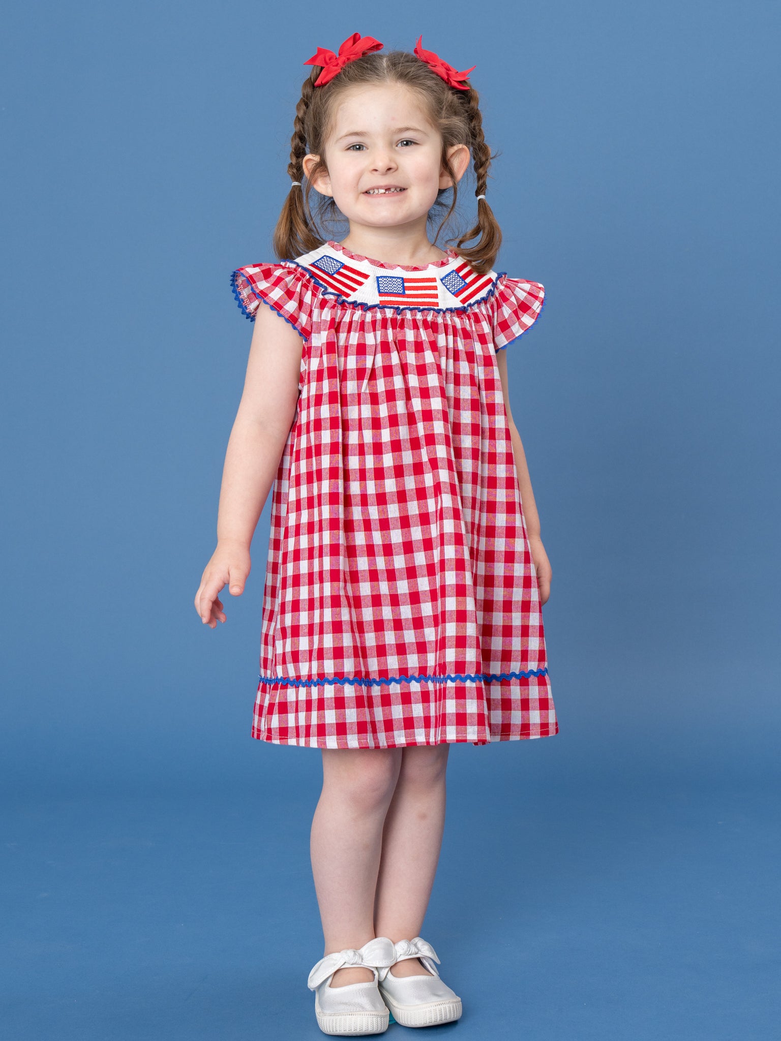 American Flag Smocked 100% Cotton Dress - Marie Nicole Clothing