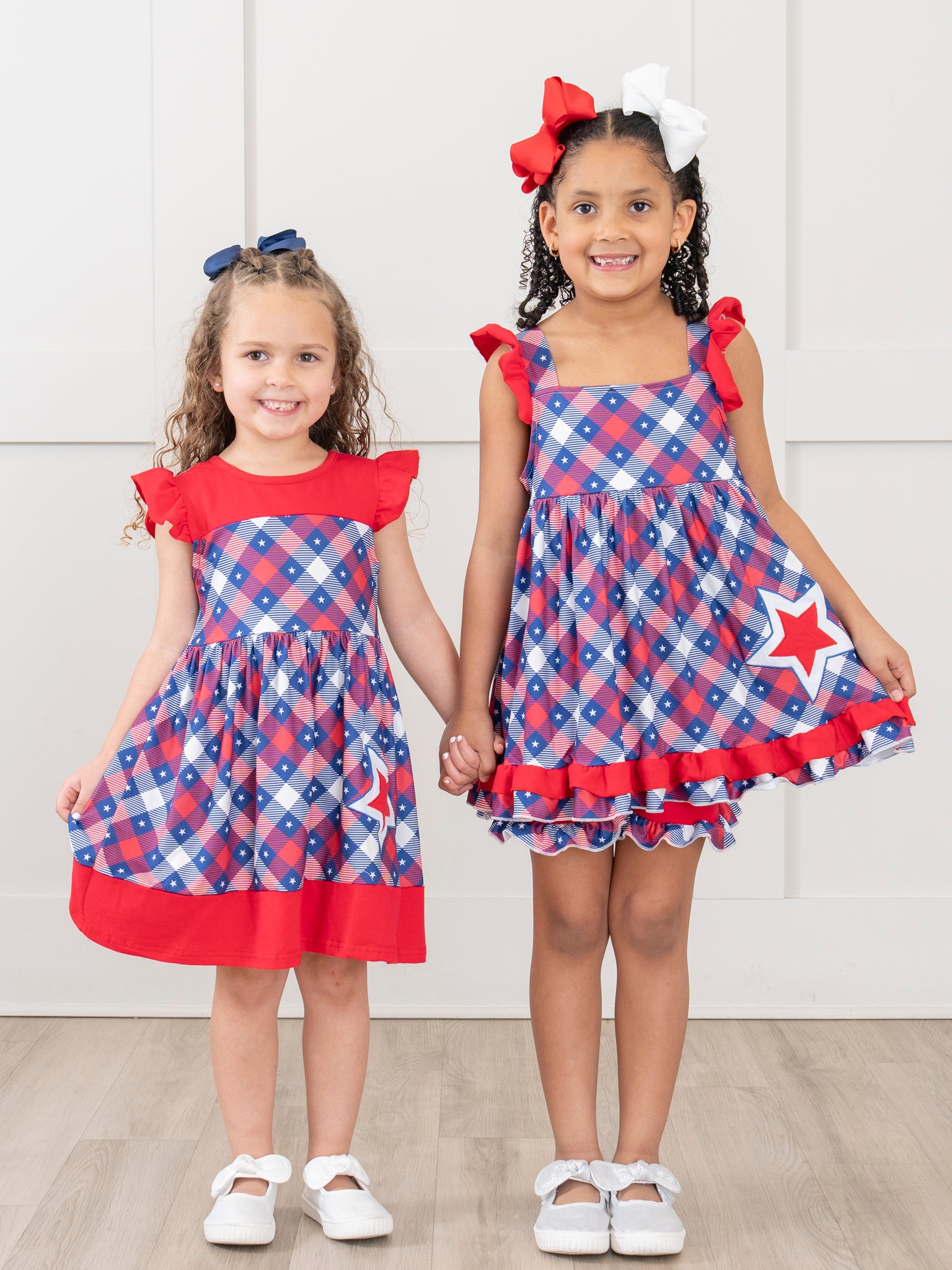 Red Patriotic Plaid Ruffle Dress - Marie Nicole Clothing