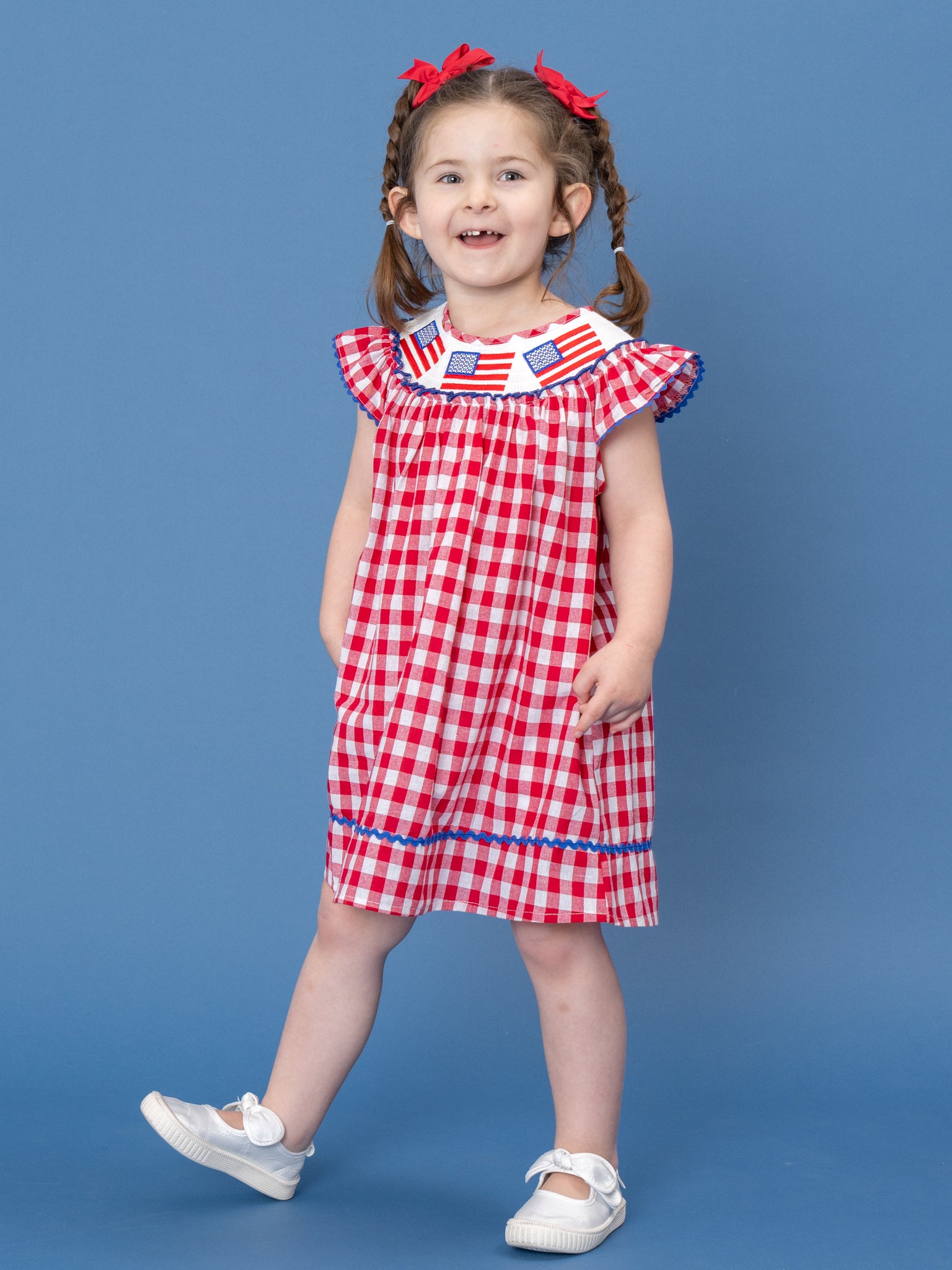 American Flag Smocked 100% Cotton Dress - Marie Nicole Clothing
