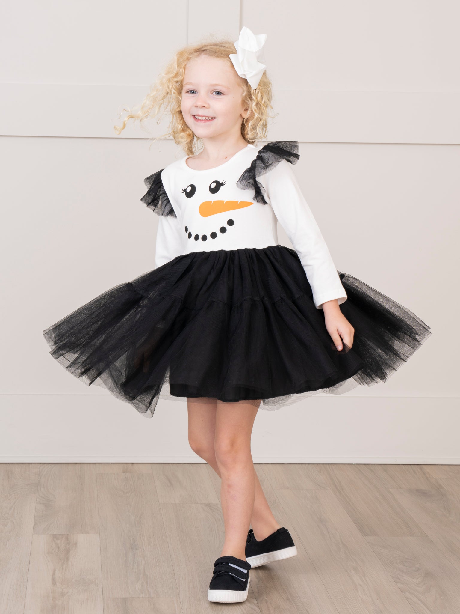 Black & White Snowman Tulle Dress - Marie Nicole Clothing