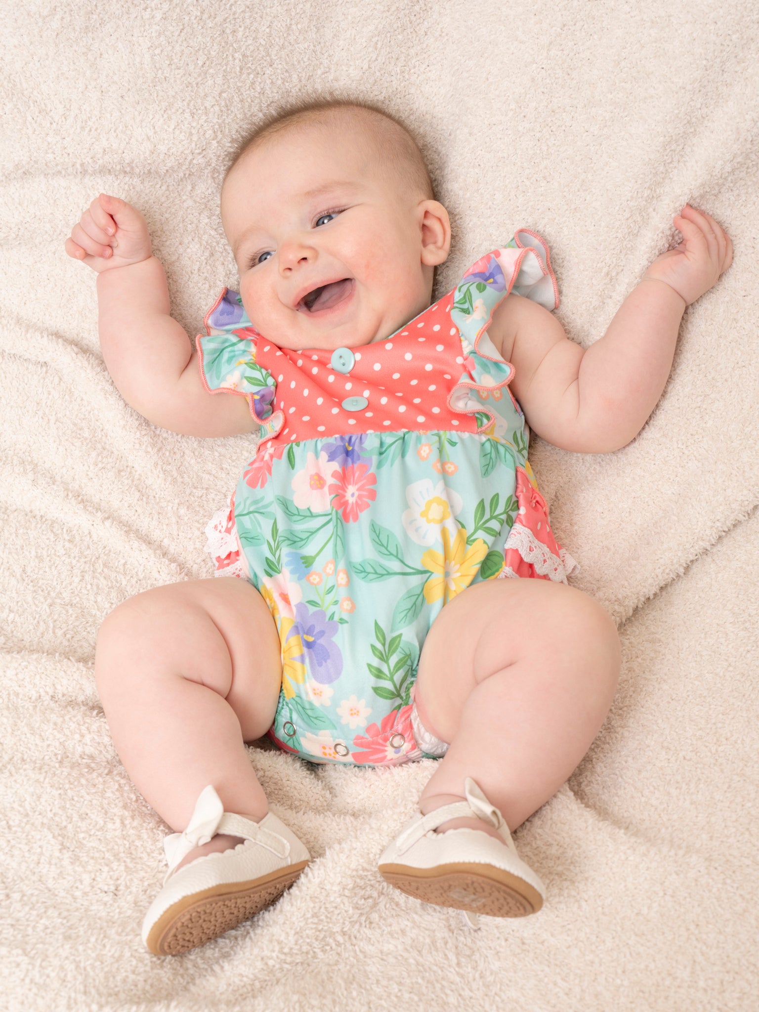 Green Garden Ruffle Bubble Romper - Marie Nicole Clothing
