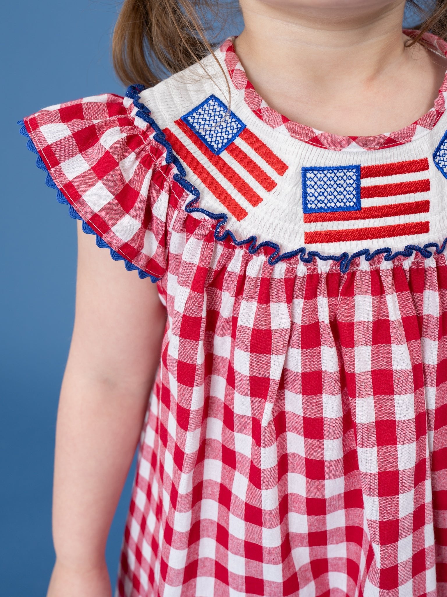 American Flag Smocked 100% Cotton Dress - Marie Nicole Clothing