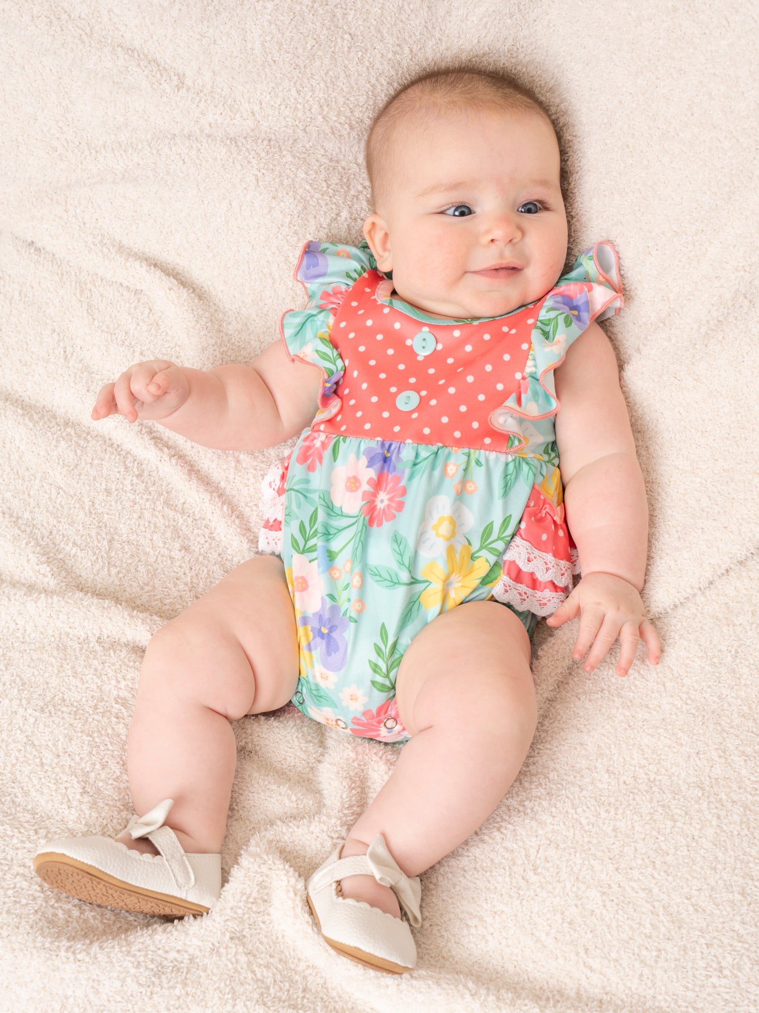Green Garden Ruffle Bubble Romper - Marie Nicole Clothing