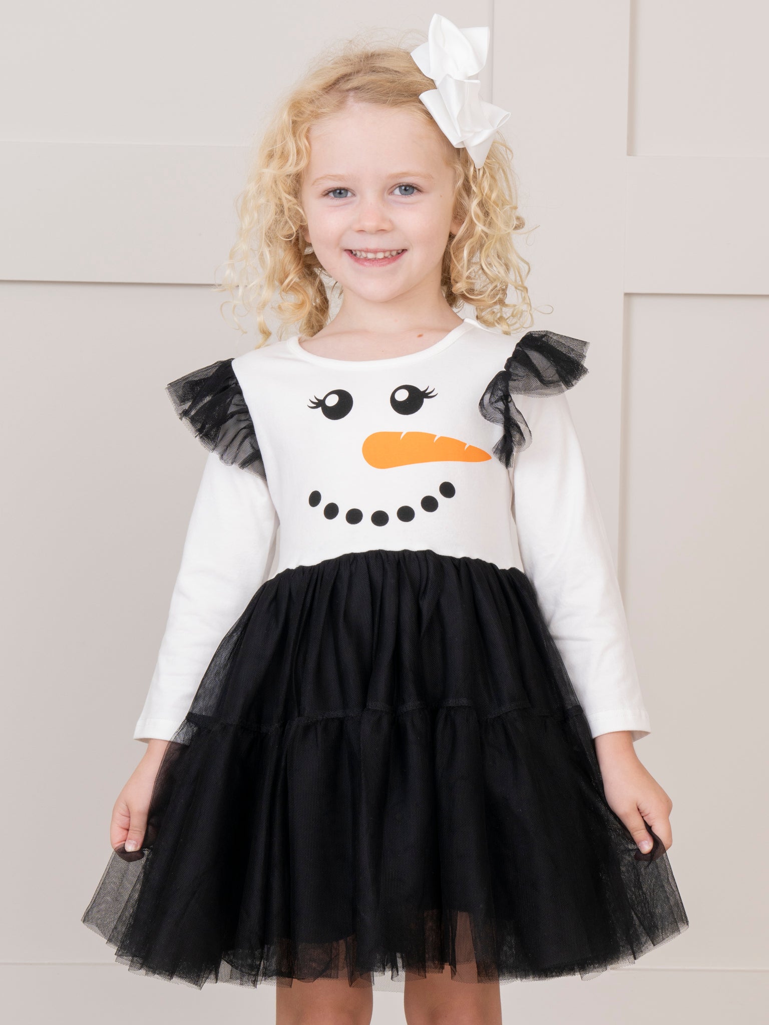 Black & White Snowman Tulle Dress - Marie Nicole Clothing