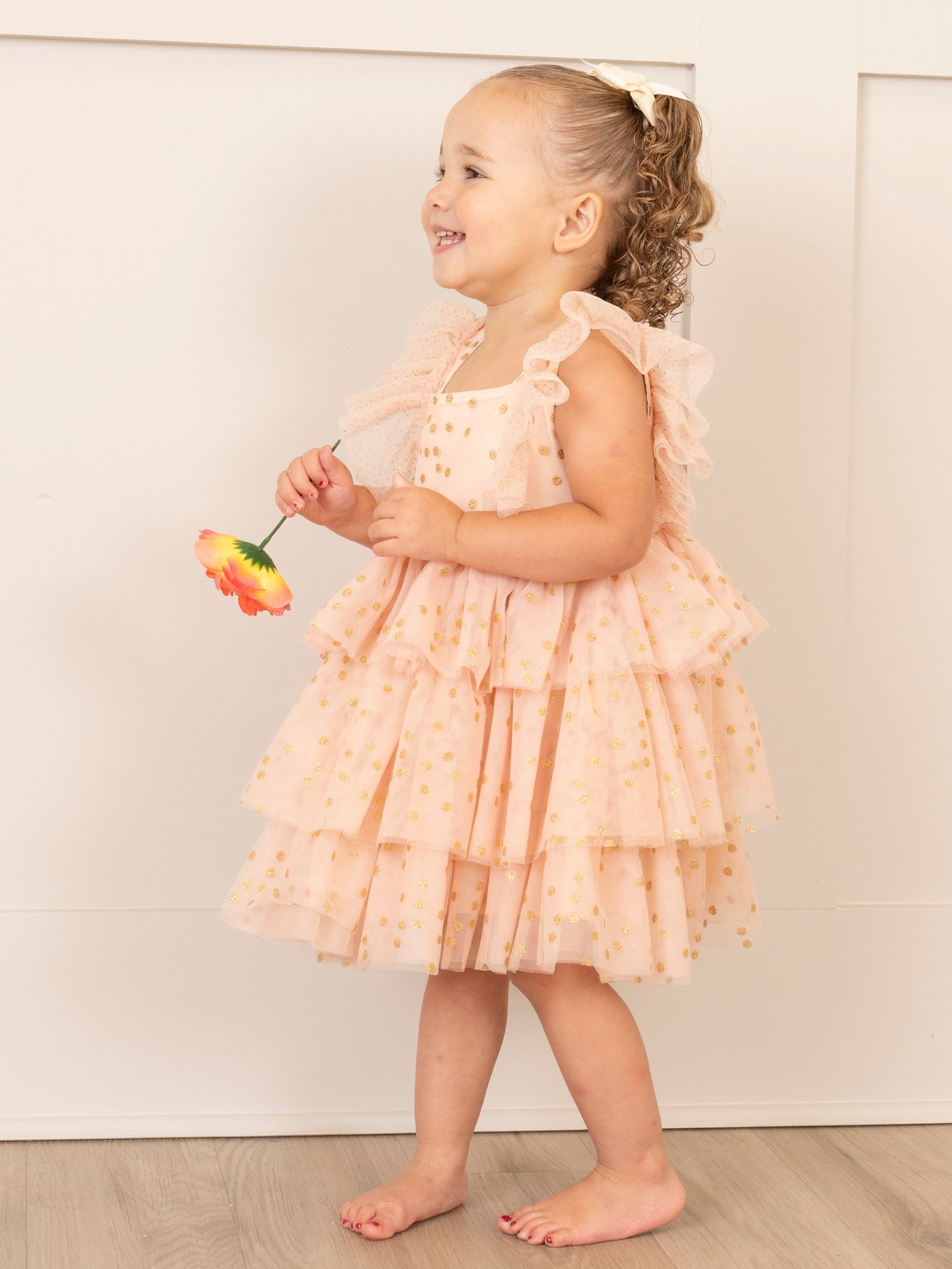 Soft Blush Sparkle Tiered Tulle Dress - Marie Nicole Clothing