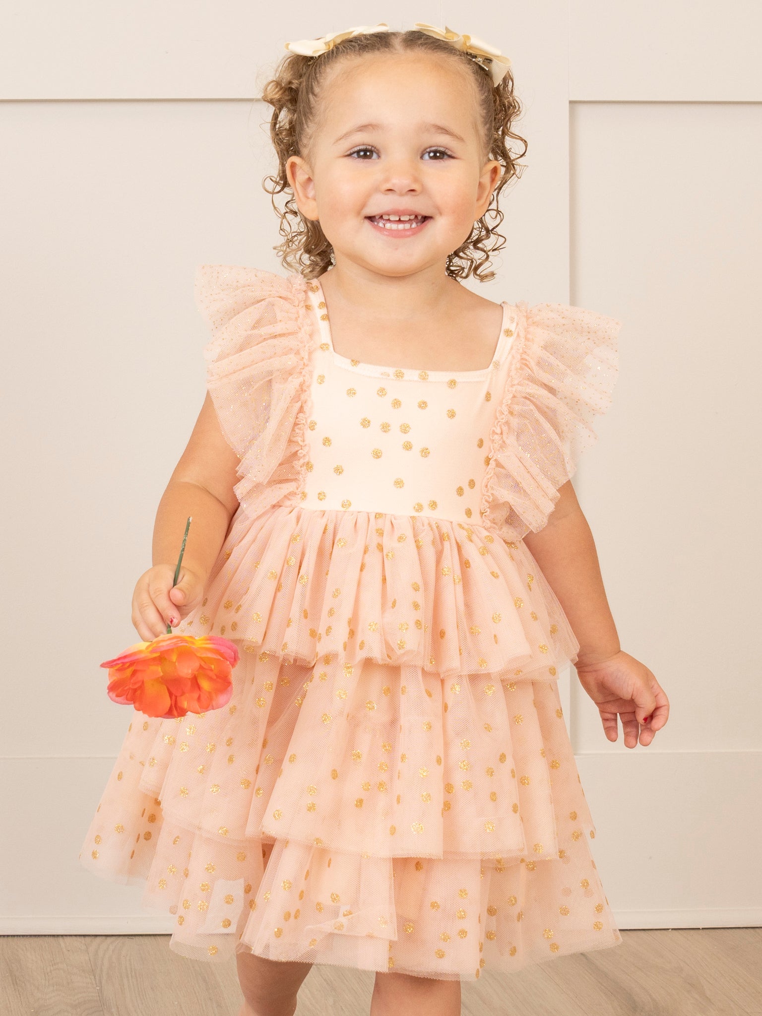 Soft Blush Sparkle Tiered Tulle Dress - Marie Nicole Clothing