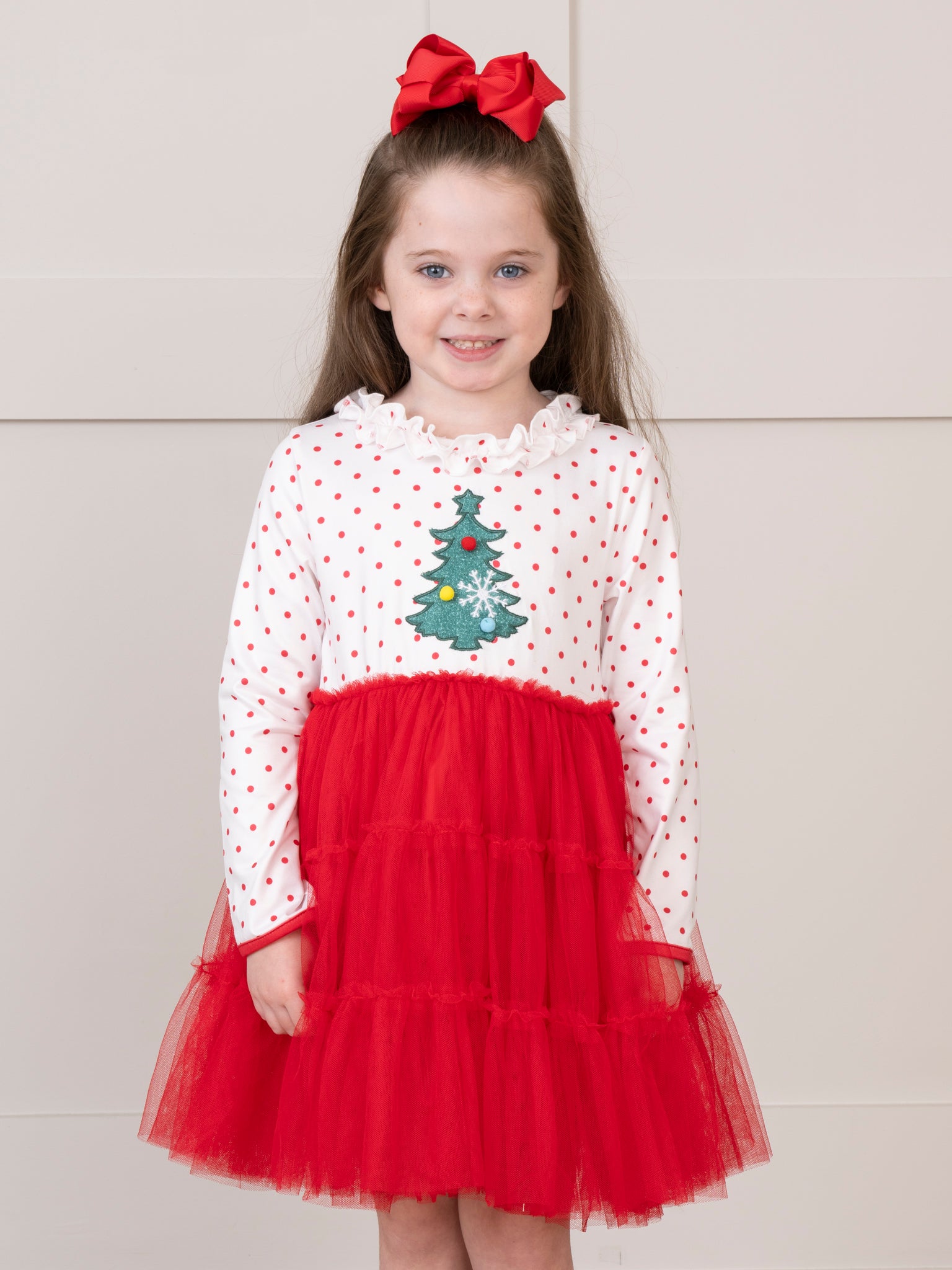 Red Embroidered Christmas Tree Tulle Dress - Marie Nicole Clothing