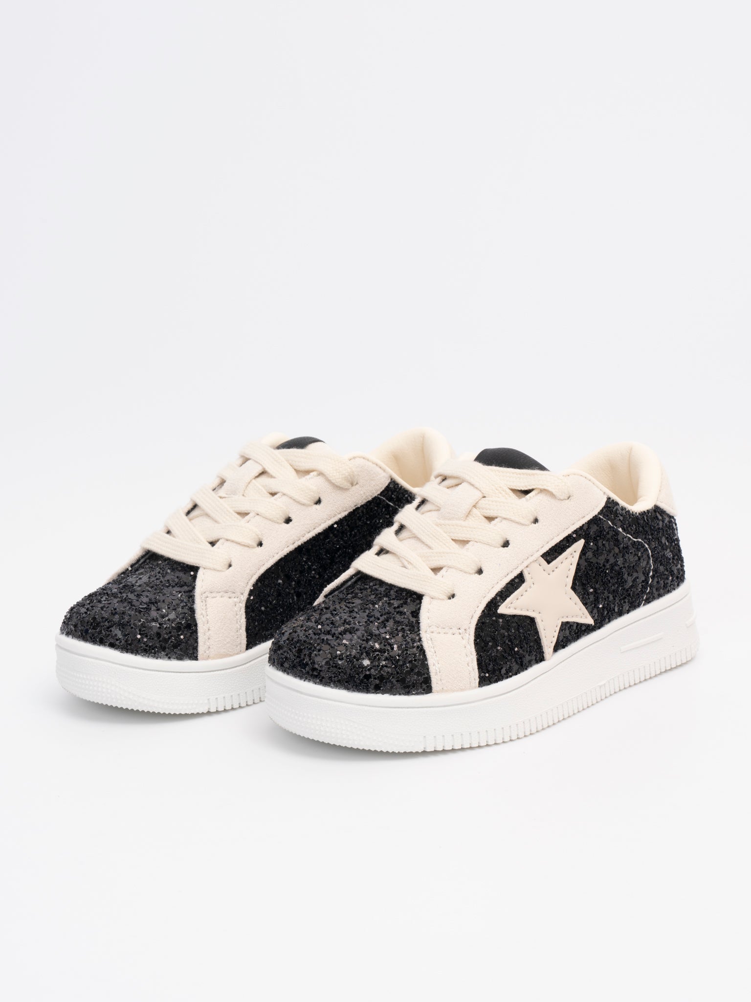 Girls' Sparkle Star Sneaker - Black & Cream - Marie Nicole Clothing