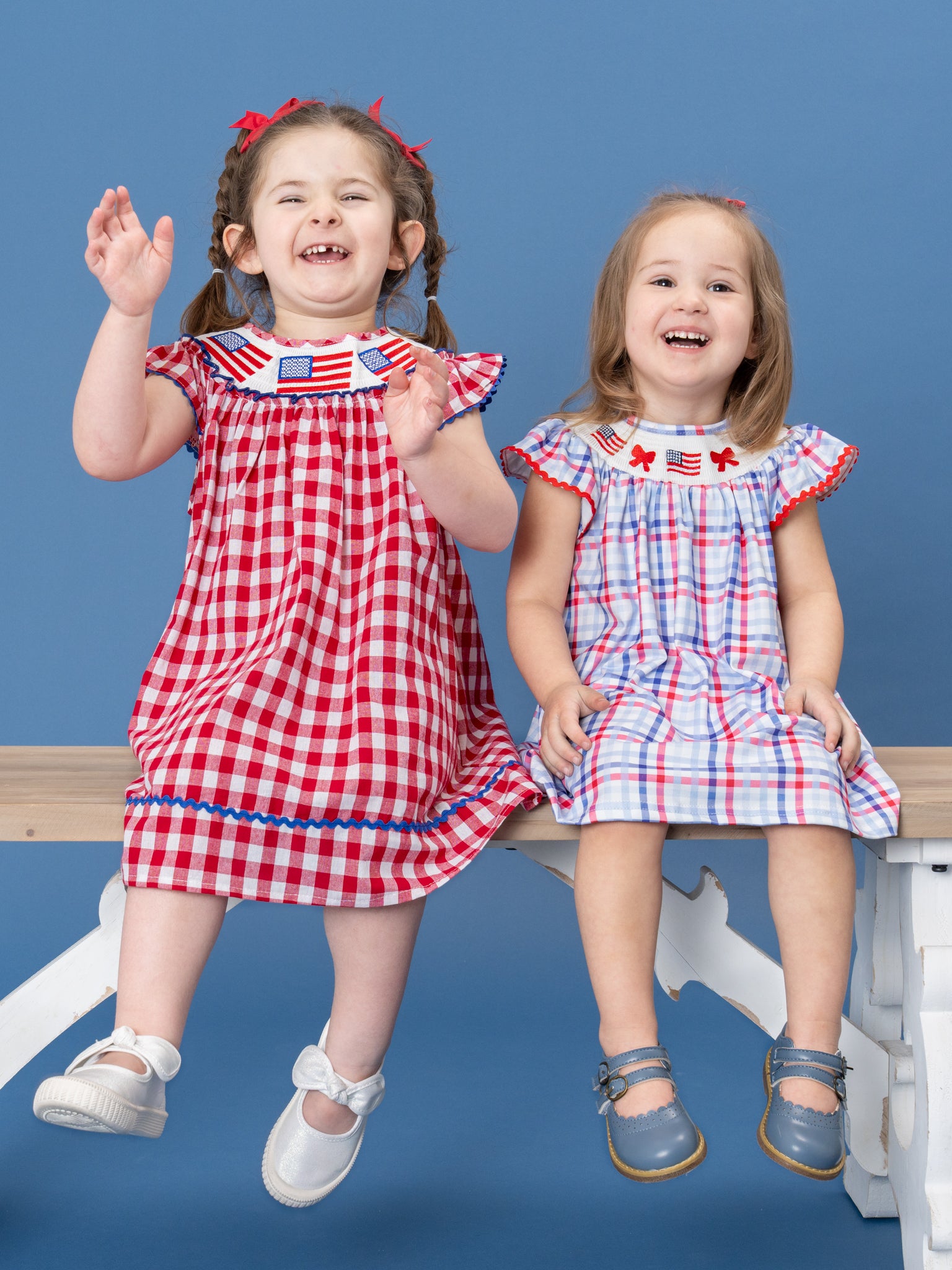 American Flag Smocked 100% Cotton Dress - Marie Nicole Clothing
