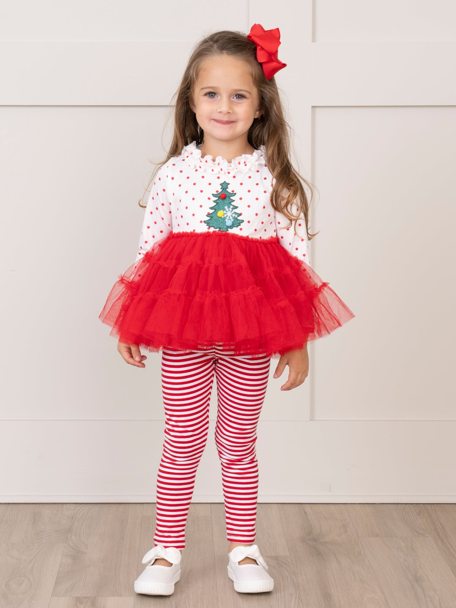Red Embroidered Christmas Tree Tulle Outfit - Marie Nicole Clothing