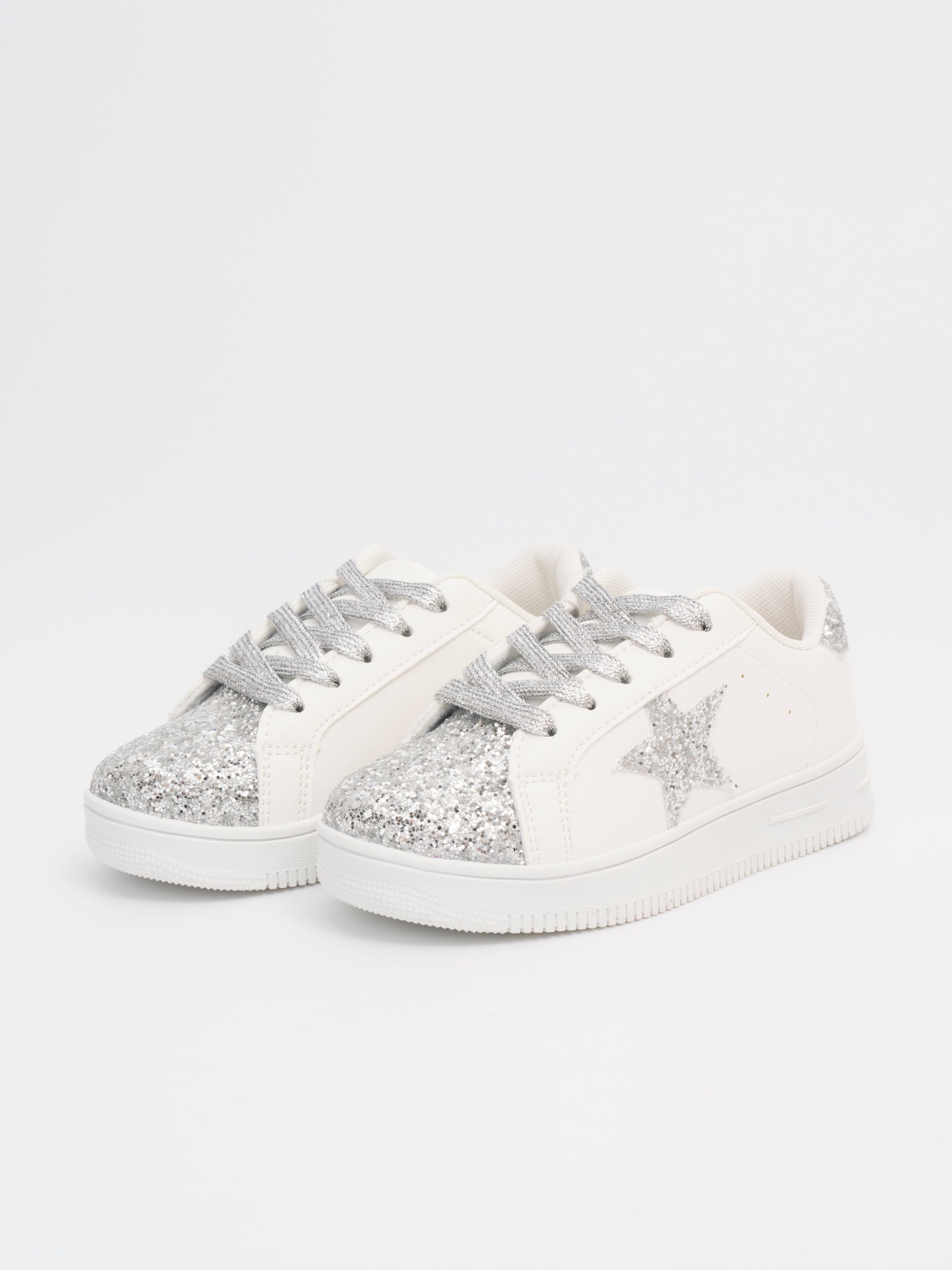 Girls' Sparkle Star Sneaker - Silver Glitter - Marie Nicole Clothing
