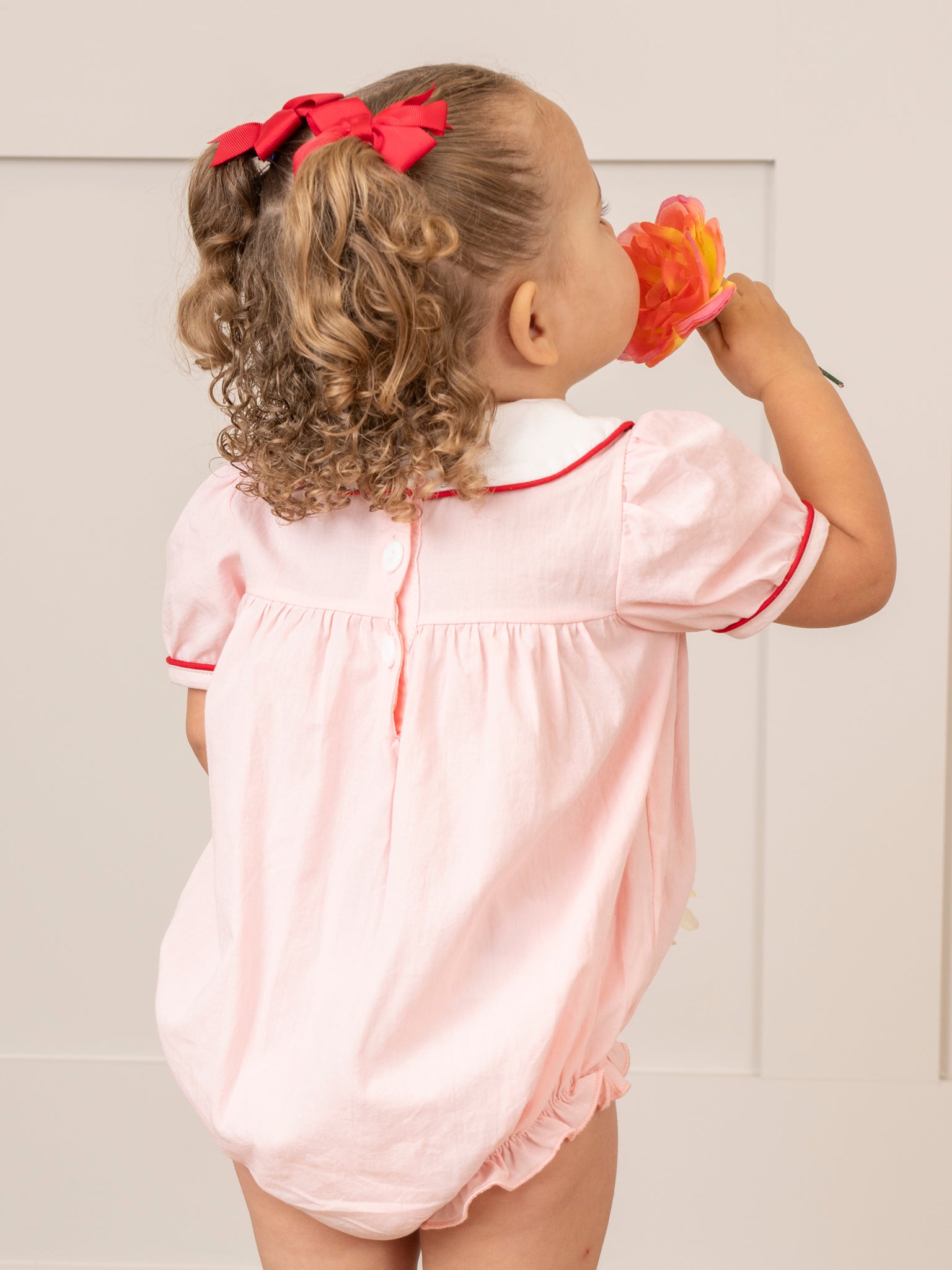 Pink Embroidered Rocking Horse Bubble Romper - Marie Nicole Clothing