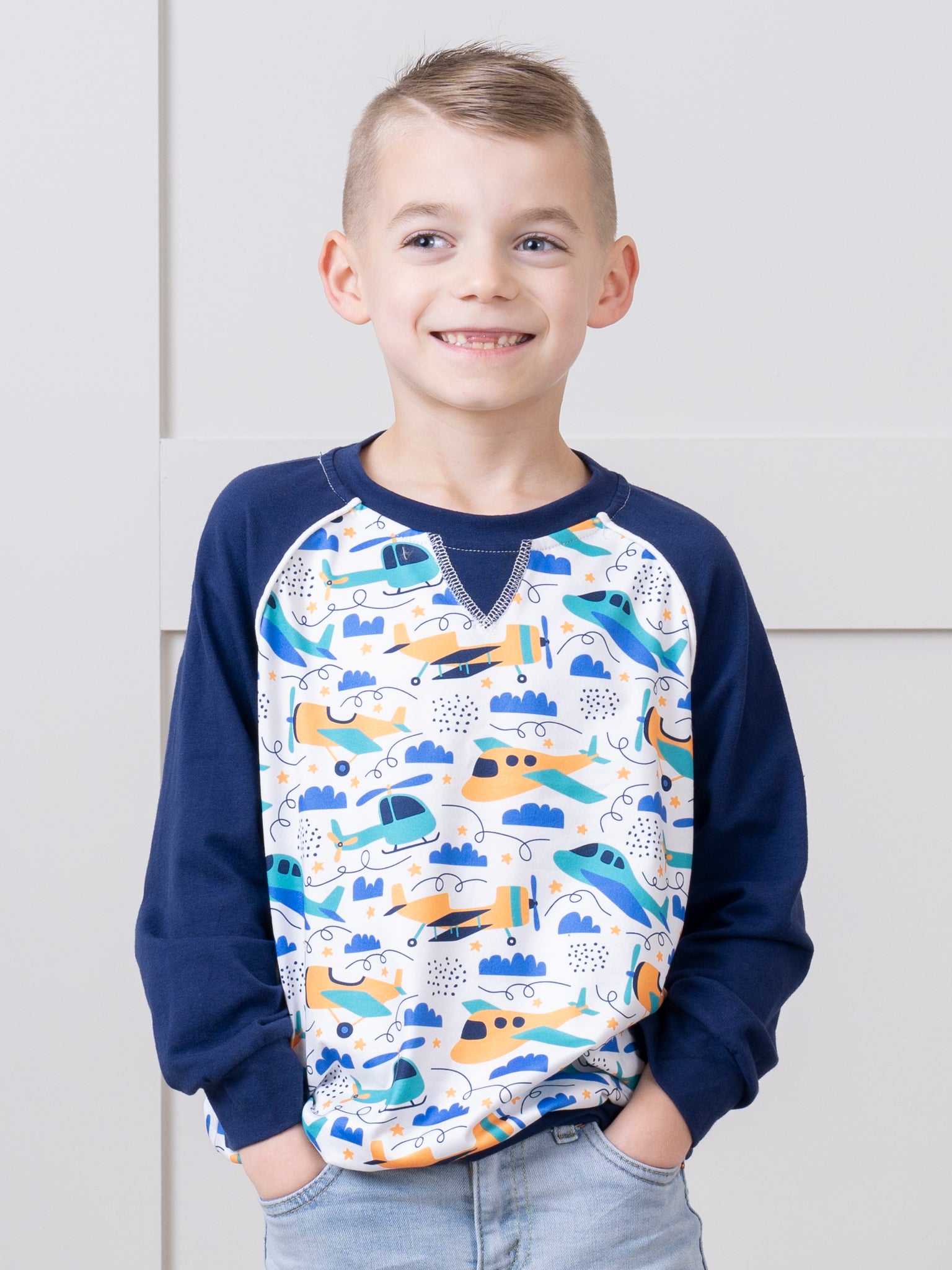 Navy Flying Planes Raglan Shirt - Marie Nicole Clothing