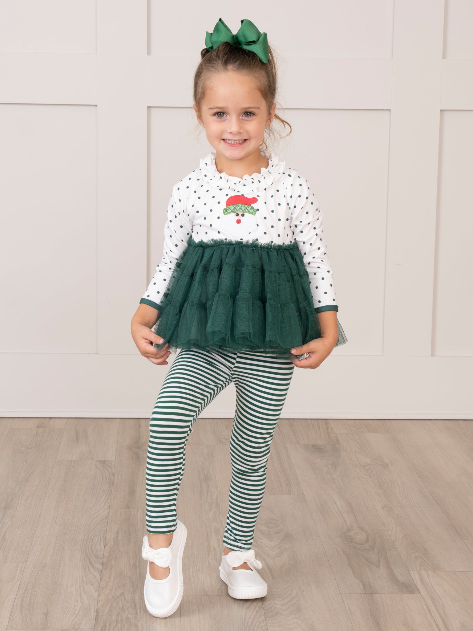 Green Embroidered Santa Tulle Outfit - Marie Nicole Clothing