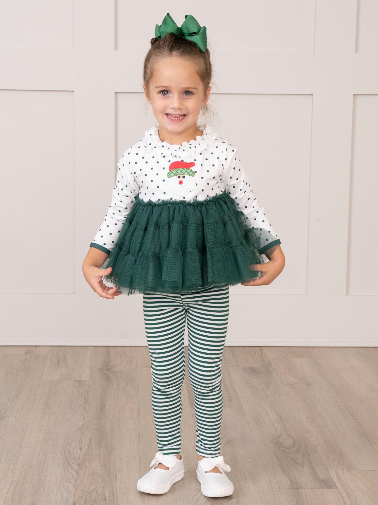 Green Embroidered Santa Tulle Outfit - Marie Nicole Clothing