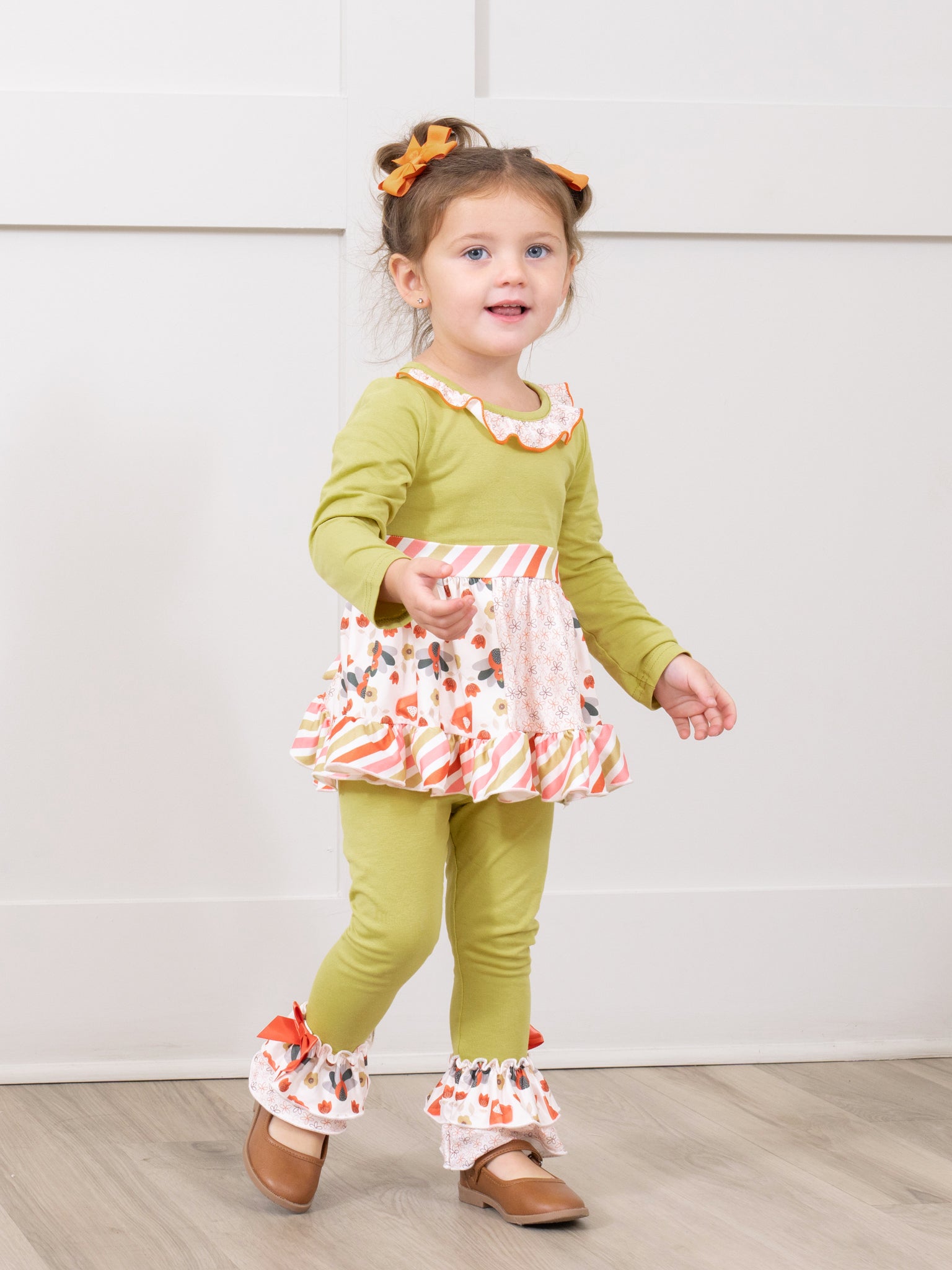Chartreuse & Candy Stripe Turkey Ruffle Outfit - Marie Nicole Clothing