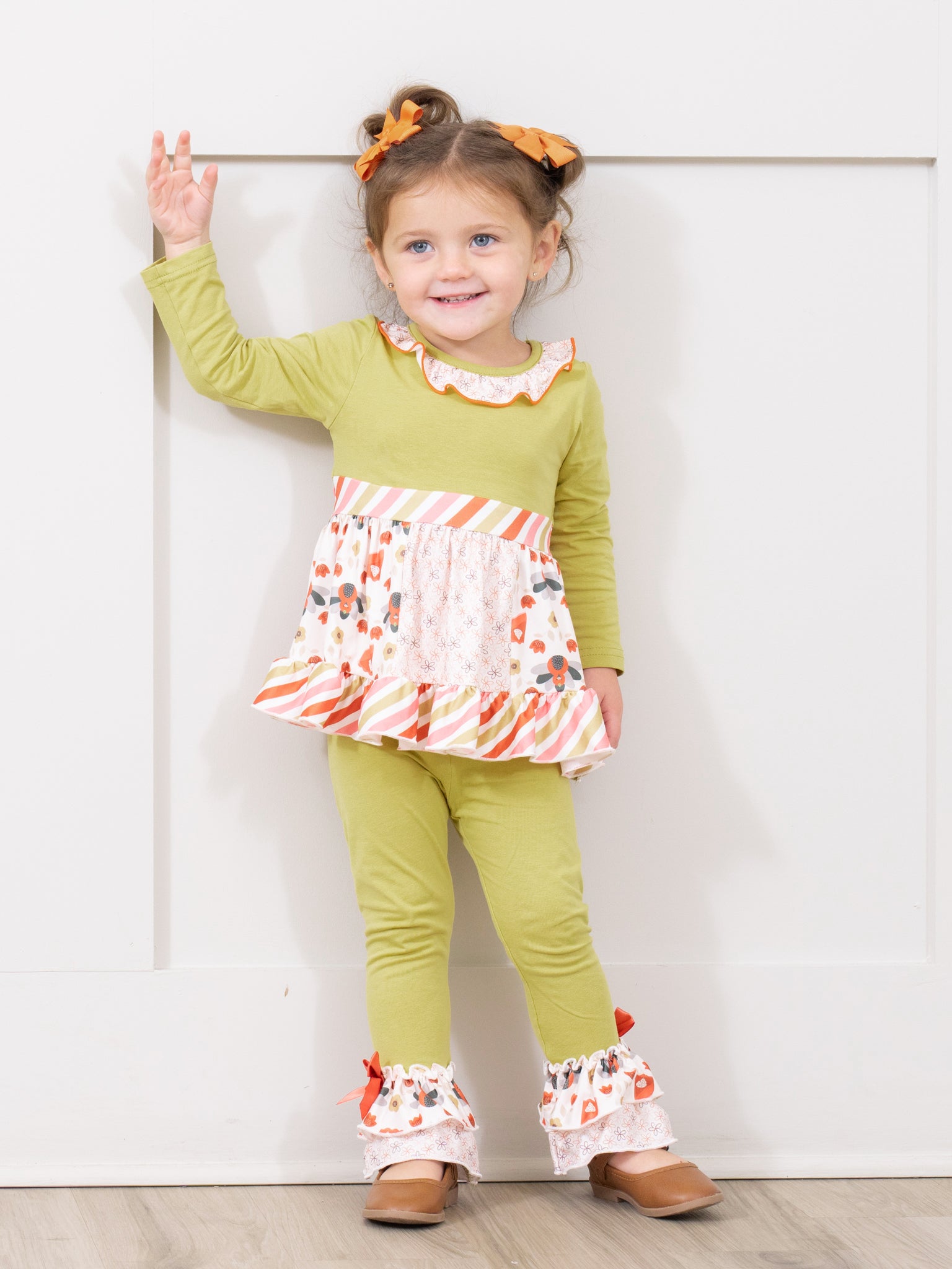 Chartreuse & Candy Stripe Turkey Ruffle Outfit - Marie Nicole Clothing