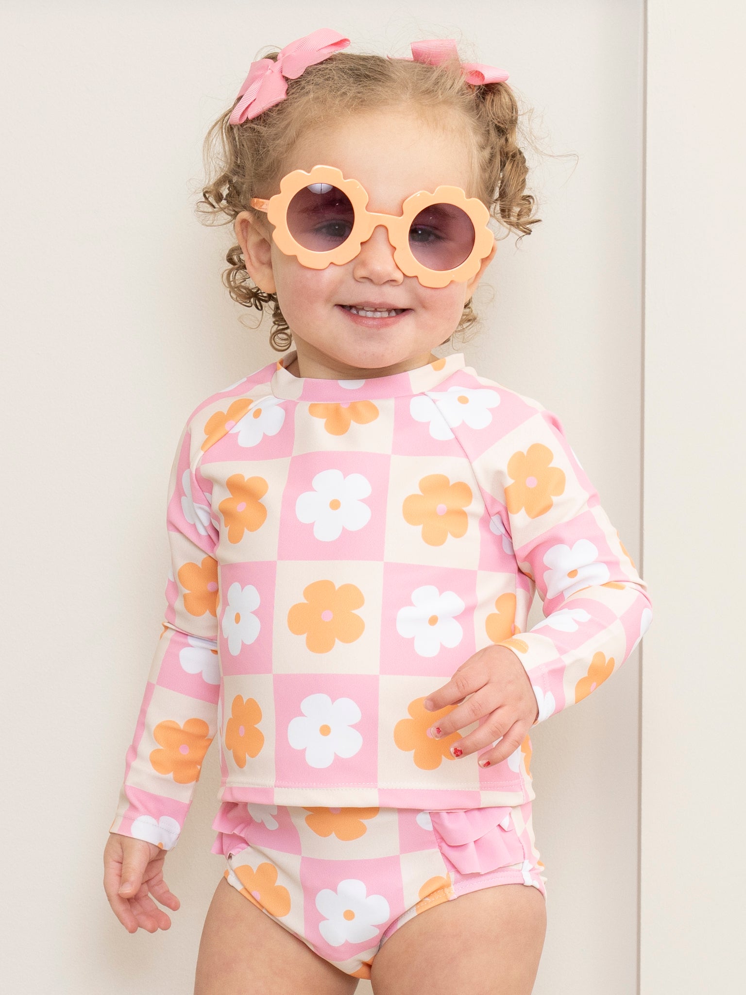 Pink & Orange Daisy Squares Swimsuit - Marie Nicole Clothing