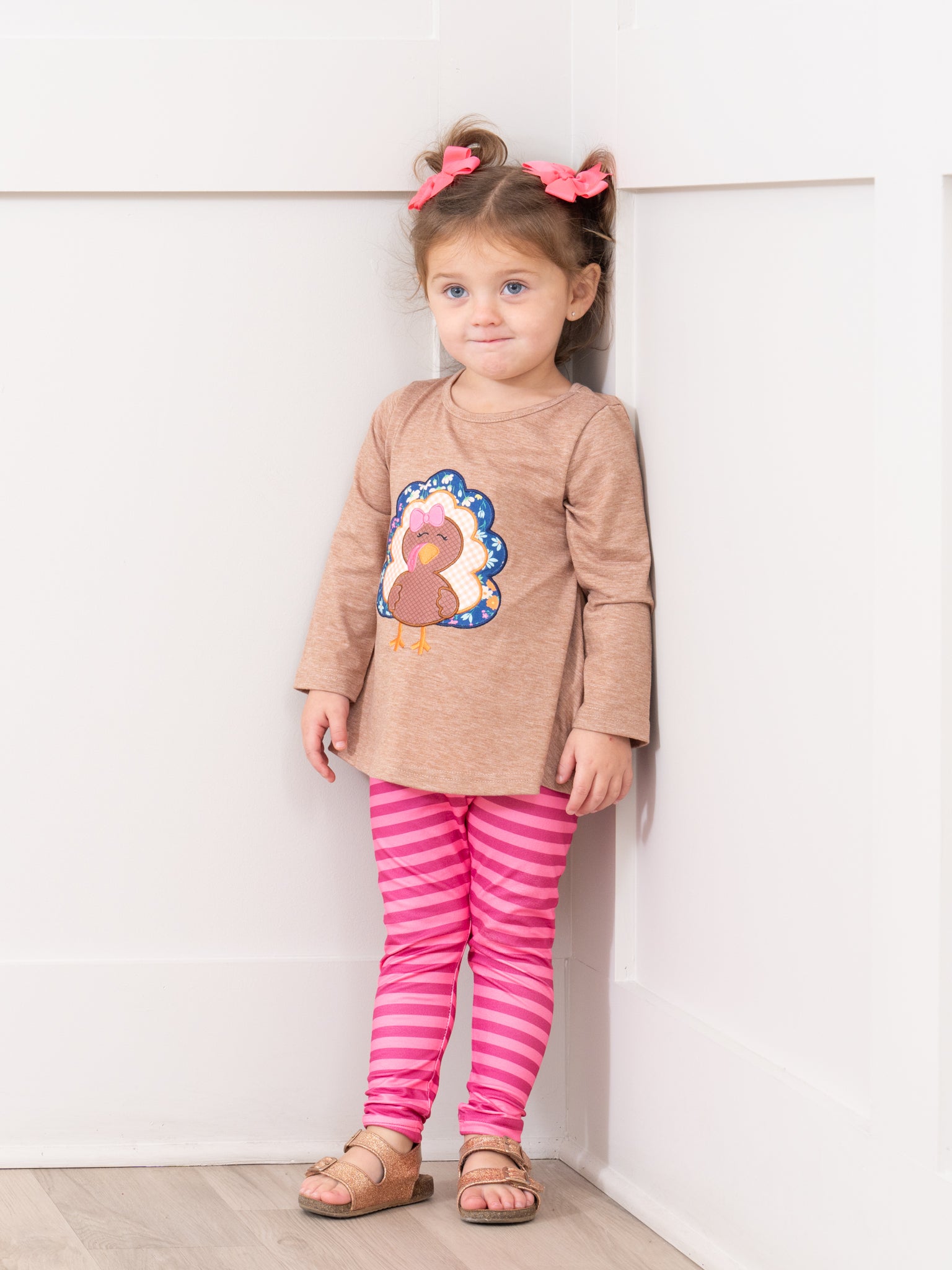 Tan & Pink Stripe Turkey Time Outfit - Marie Nicole Clothing