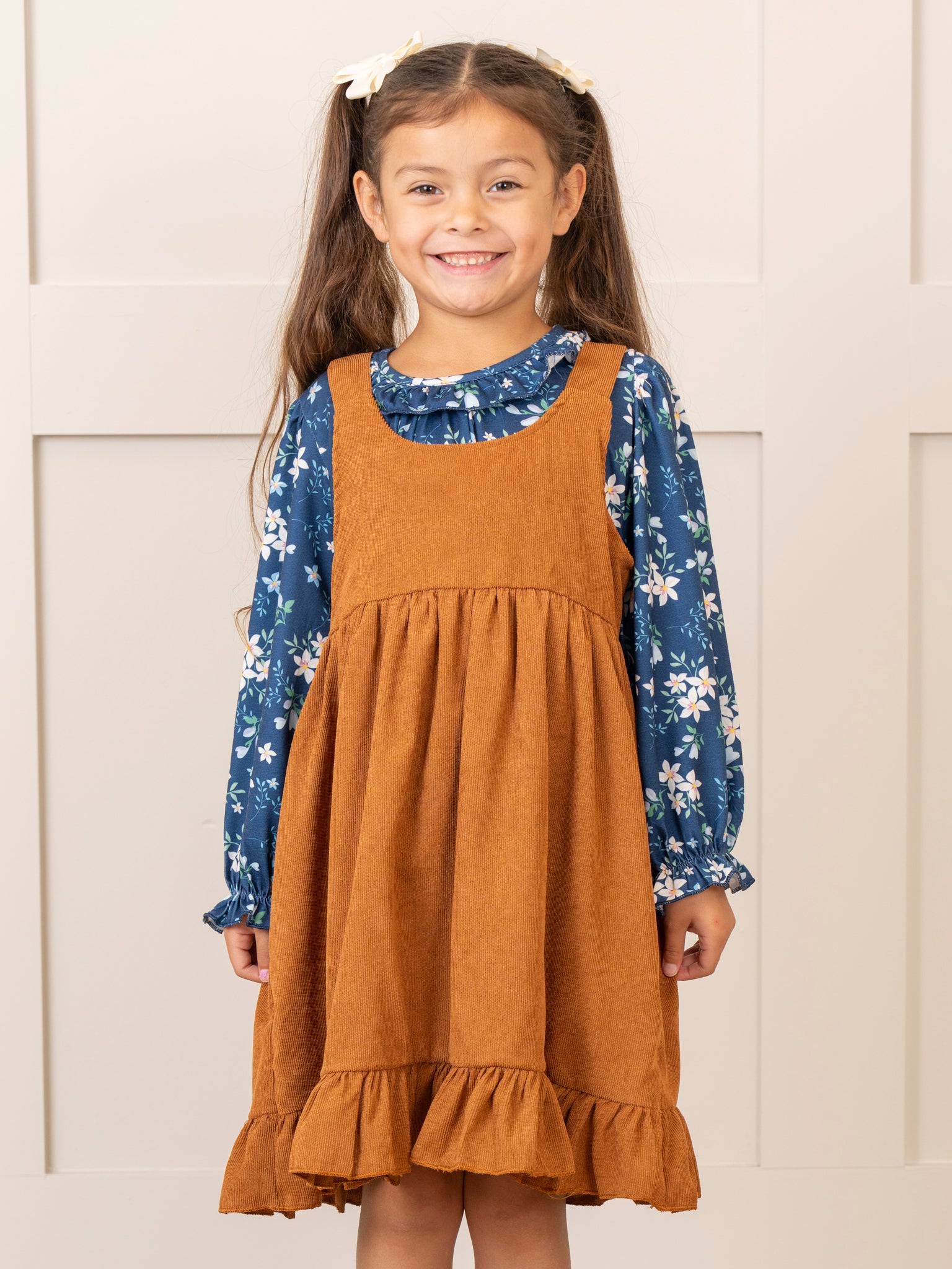 Blue Blooms & Corduroy Skirtall Set - Marie Nicole Clothing