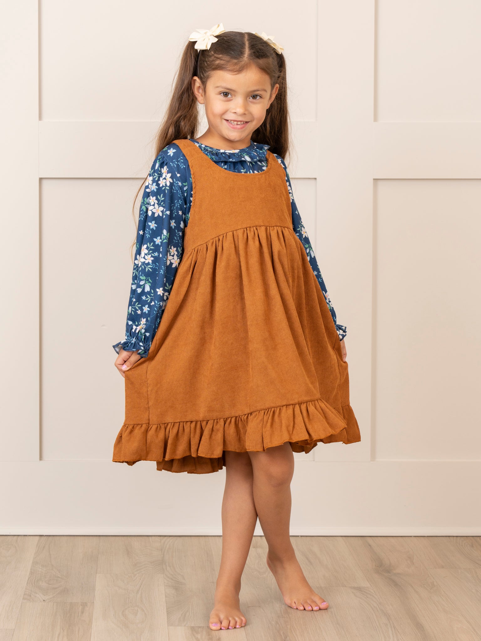 Blue Blooms & Corduroy Skirtall Set - Marie Nicole Clothing