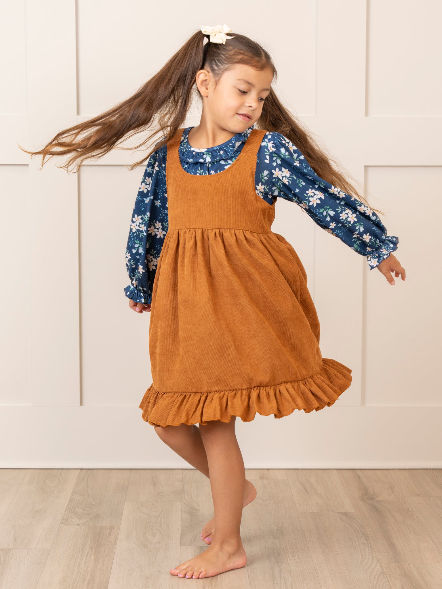 Blue Blooms & Corduroy Skirtall Set - Marie Nicole Clothing