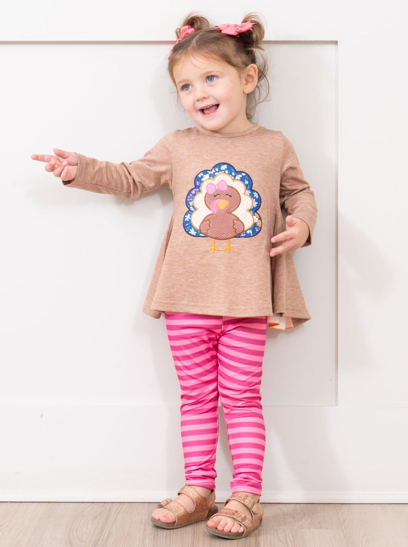 Tan & Pink Stripe Turkey Time Outfit - Marie Nicole Clothing