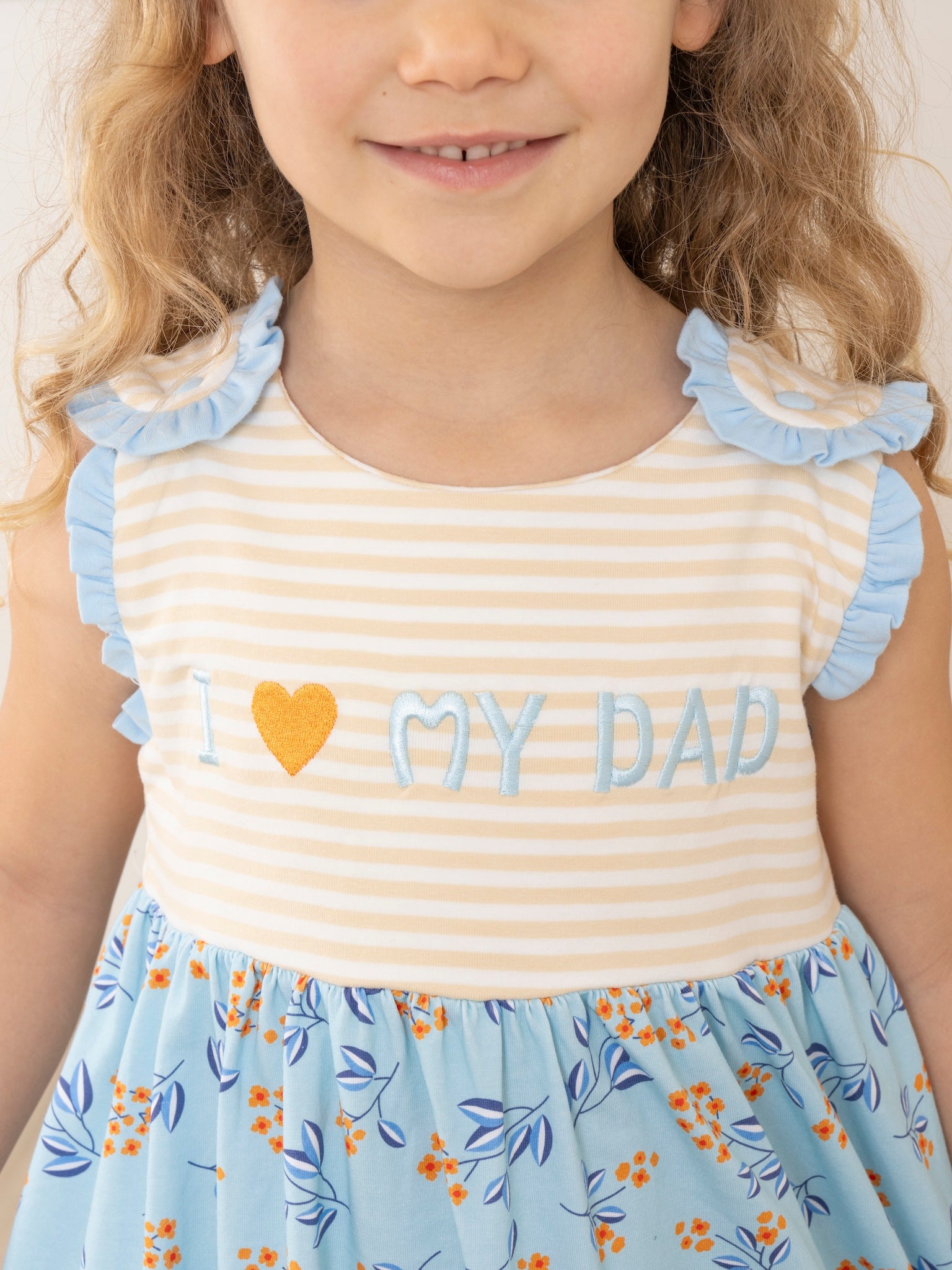Blue Floral Dad Love Ruffle Dress - Marie Nicole Clothing
