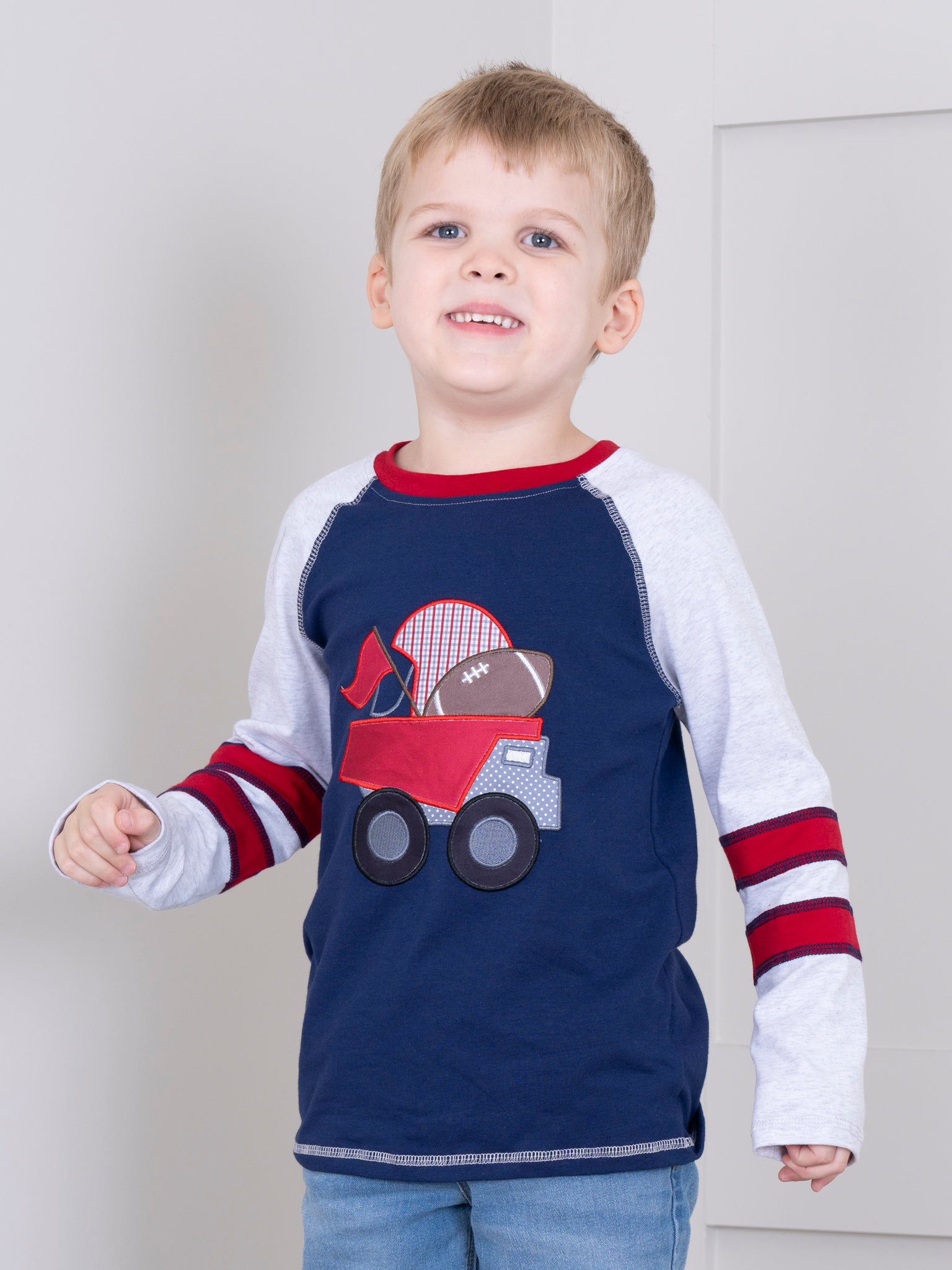 Navy Football Raglan Shirt - Marie Nicole Clothing