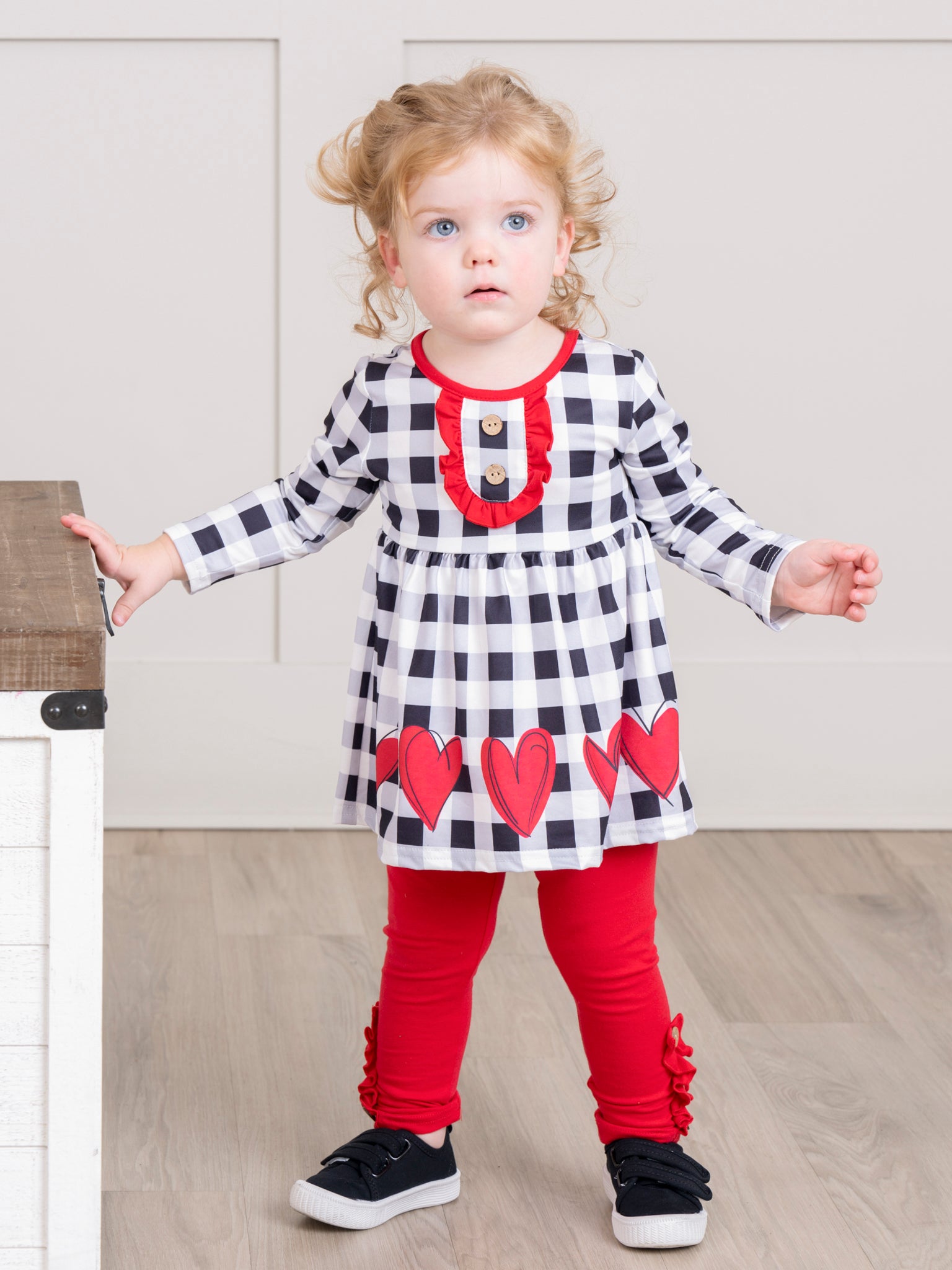 Black & White Gingham Hearts Outfit - Marie Nicole Clothing
