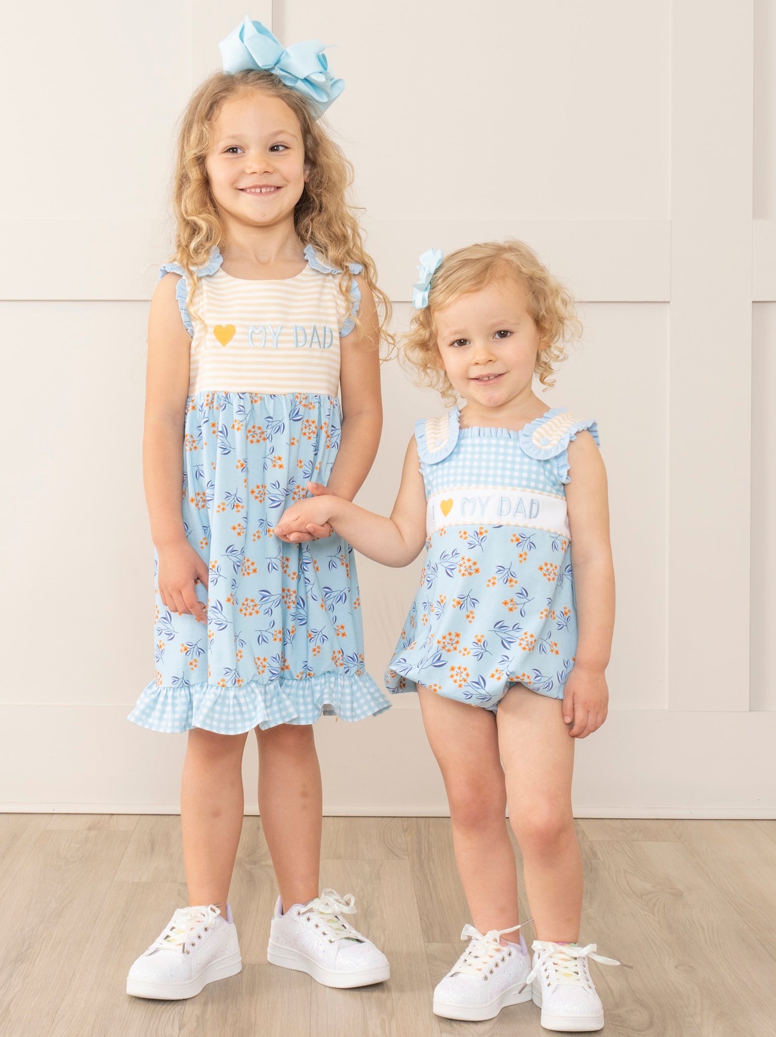 Blue Floral Dad Love Ruffle Dress - Marie Nicole Clothing