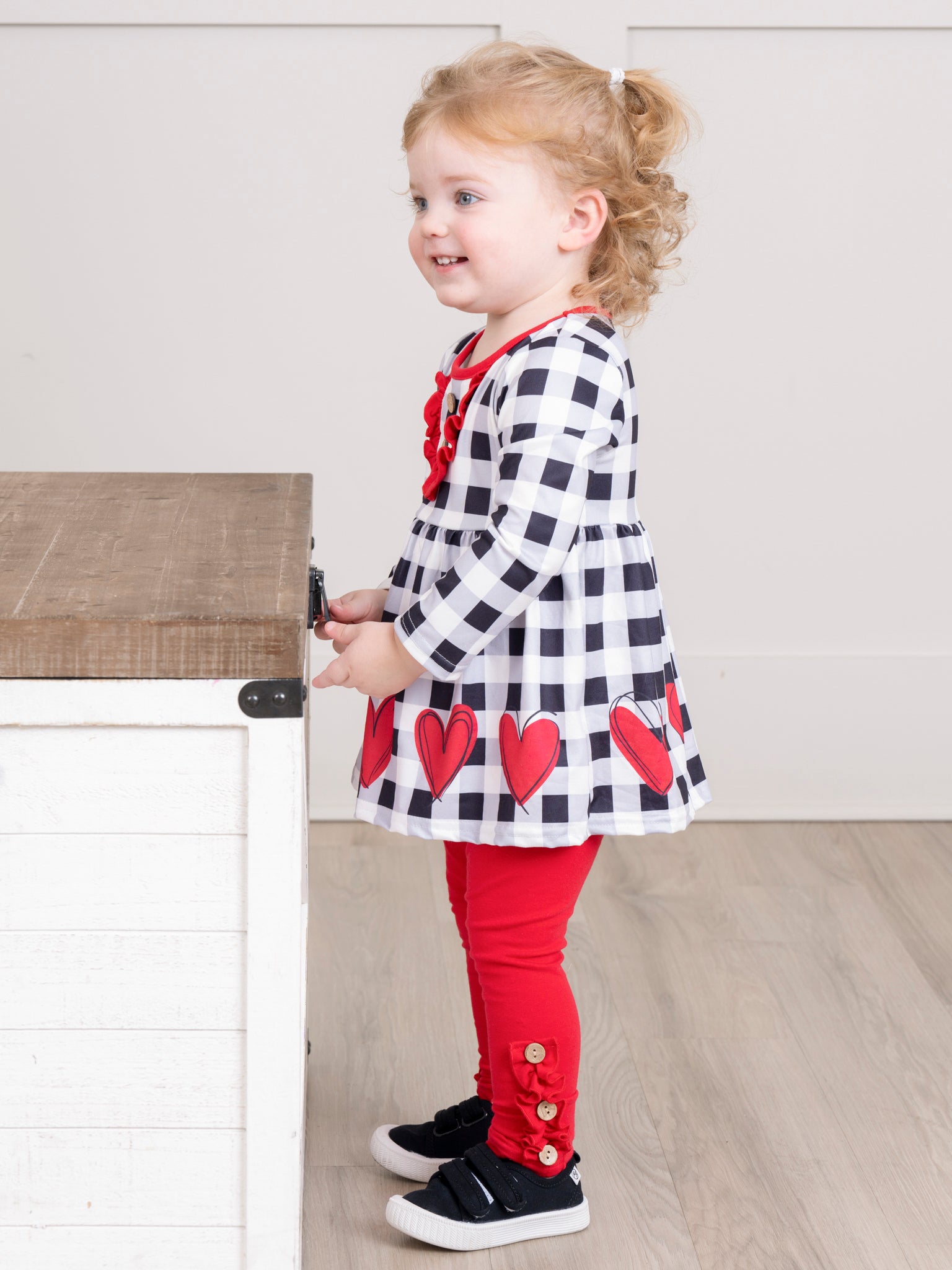 Black & White Gingham Hearts Outfit - Marie Nicole Clothing