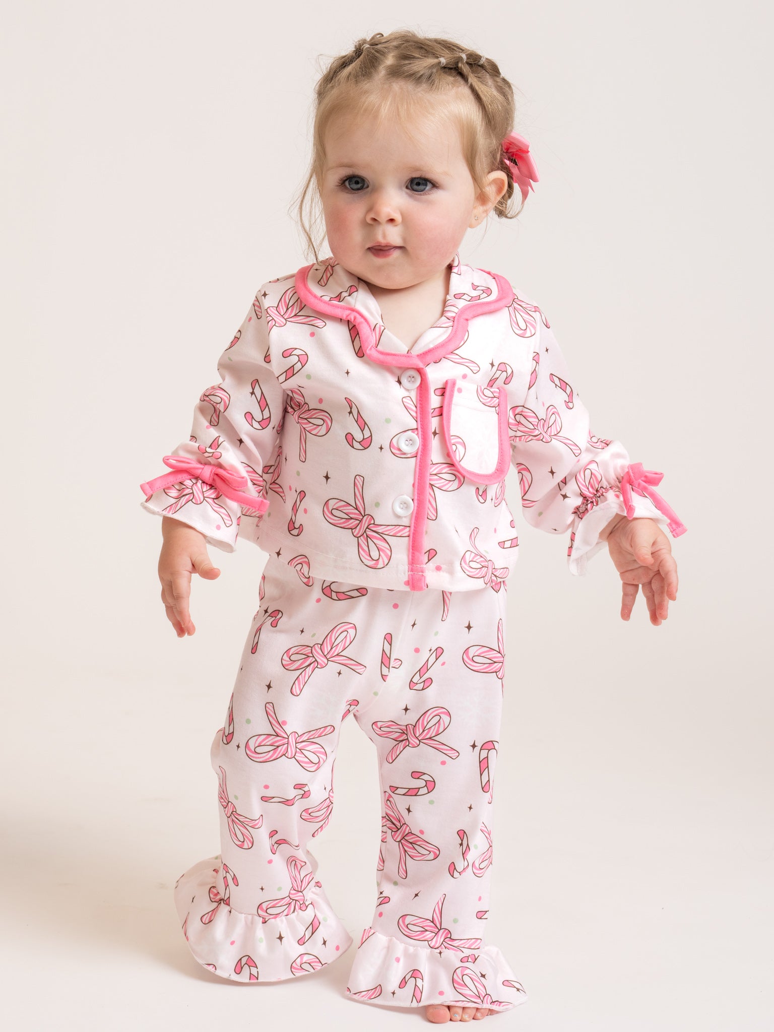 Candy Cane Lane Cropped Ruffle Pajamas - Marie Nicole Clothing
