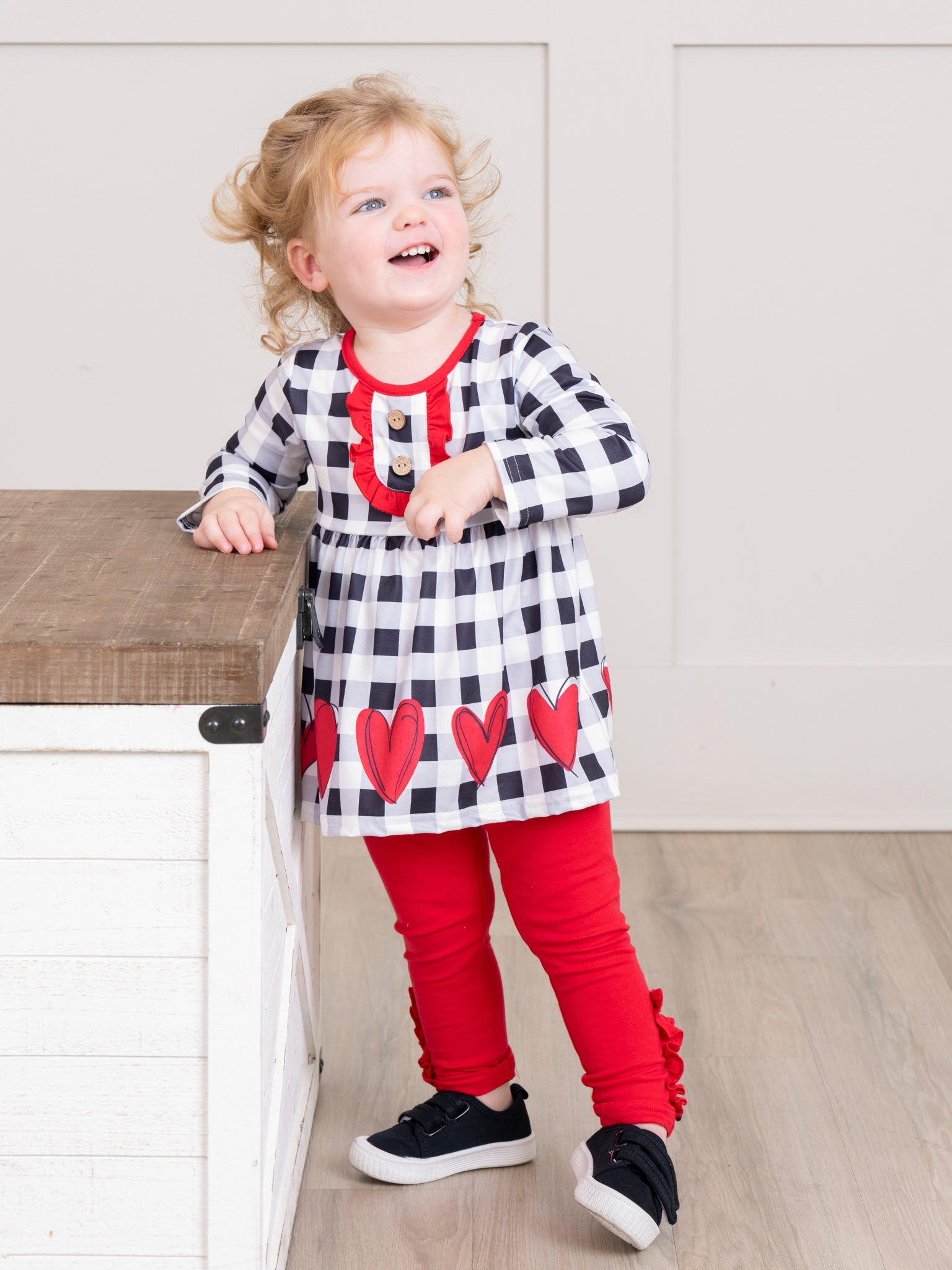 Black & White Gingham Hearts Outfit - Marie Nicole Clothing