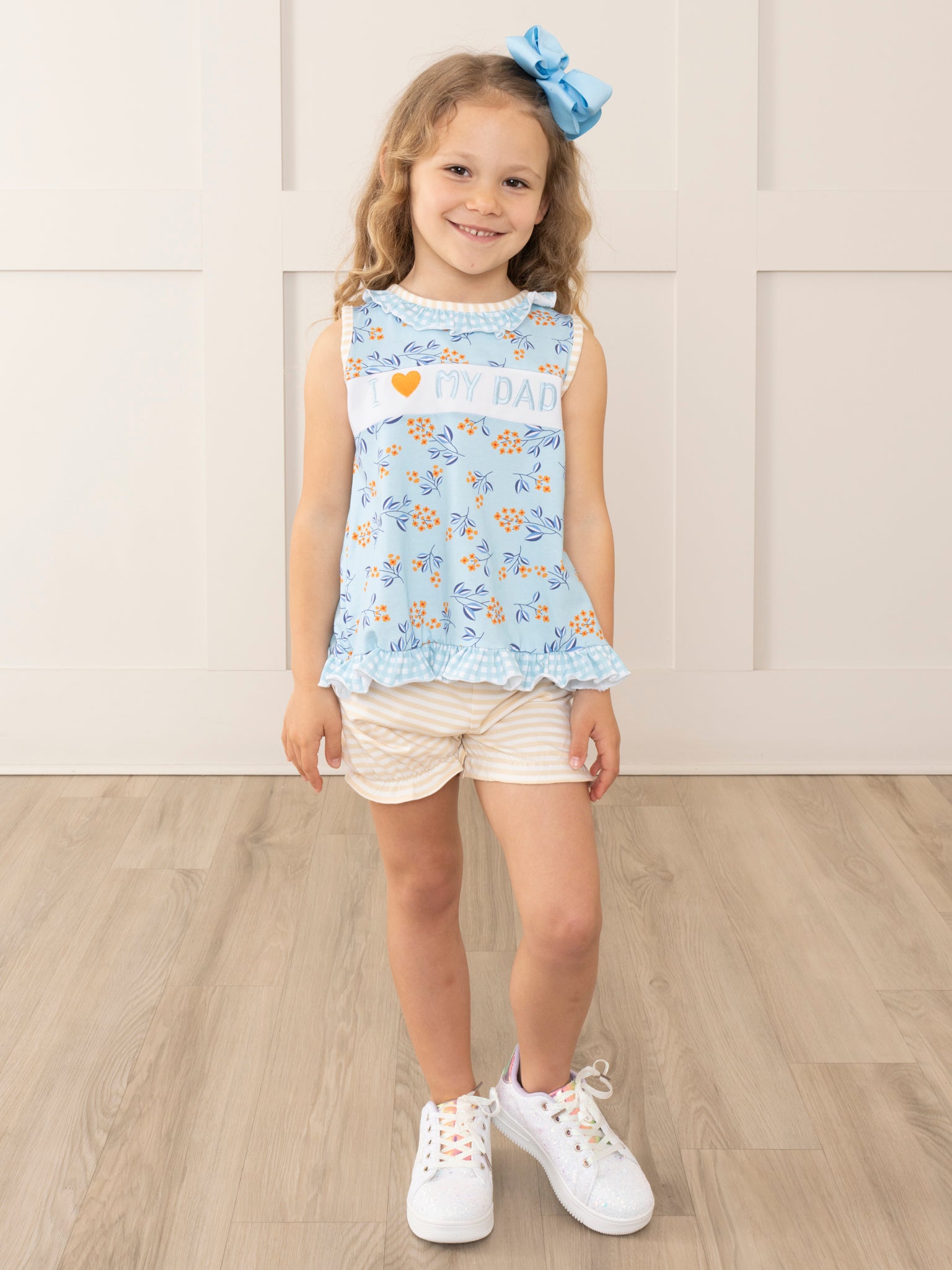 Blue Floral Dad Love Ruffle Outfit - Marie Nicole Clothing