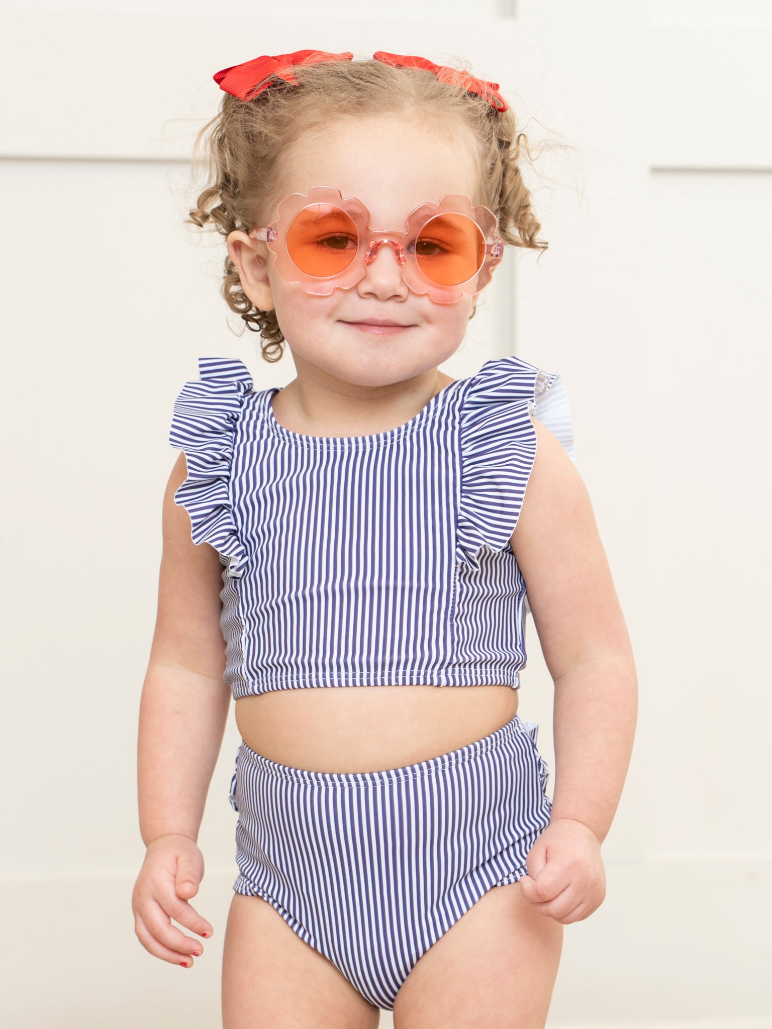 Purple Stripes Red Bow Swimsuit - Marie Nicole Clothing