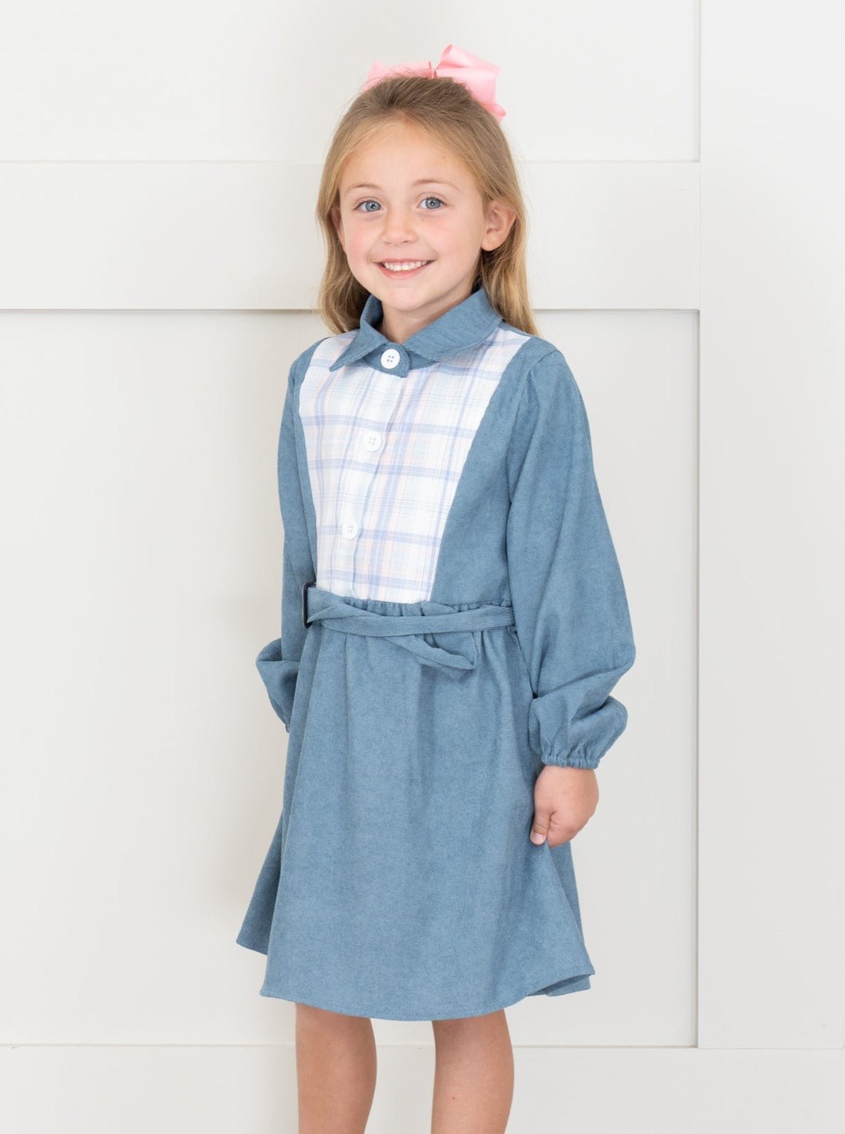 Chambray Plaid Corduroy Dress - Marie Nicole Clothing