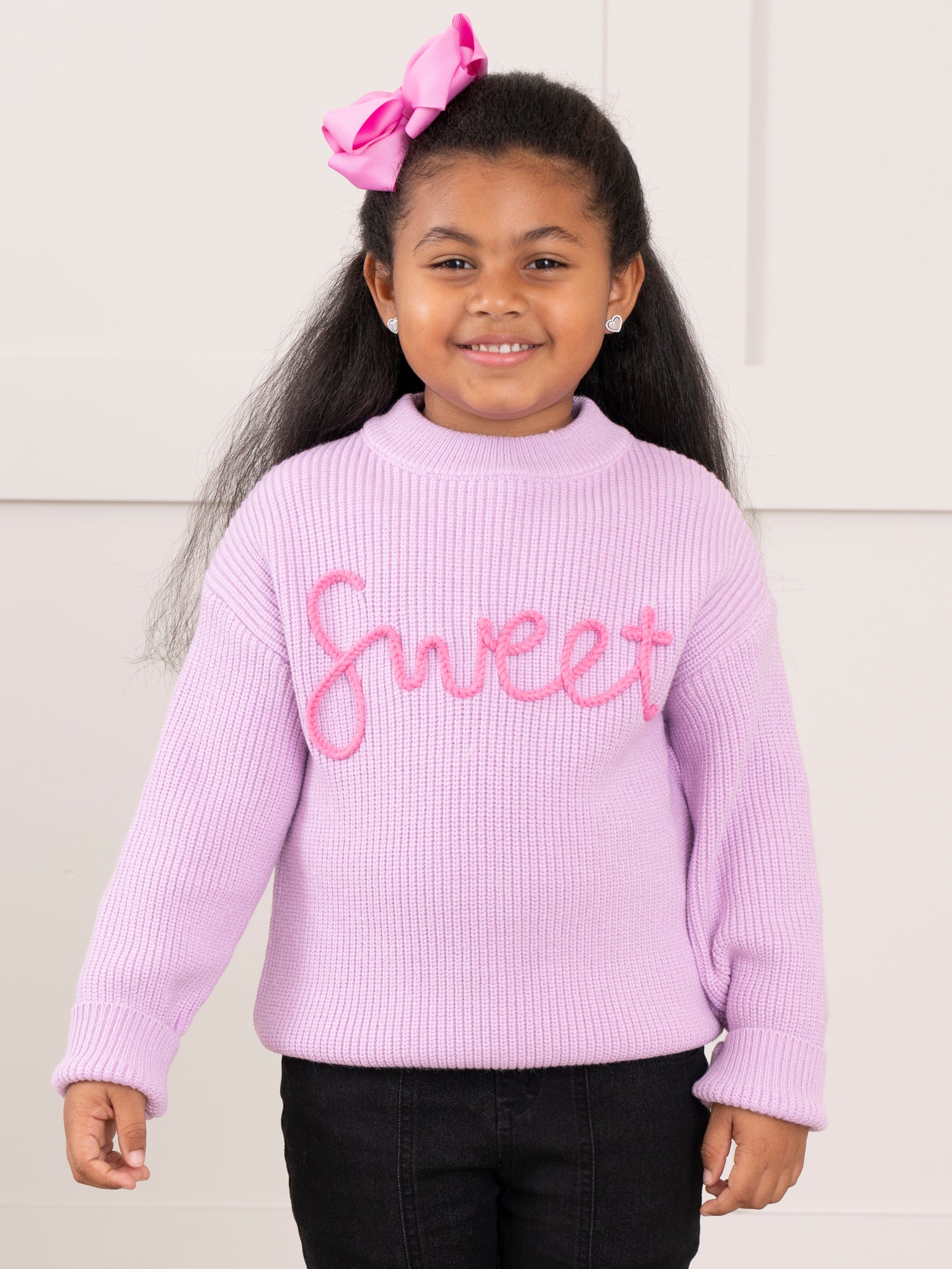 Lavender Embroidered "Sweet" Sweater - Marie Nicole Clothing