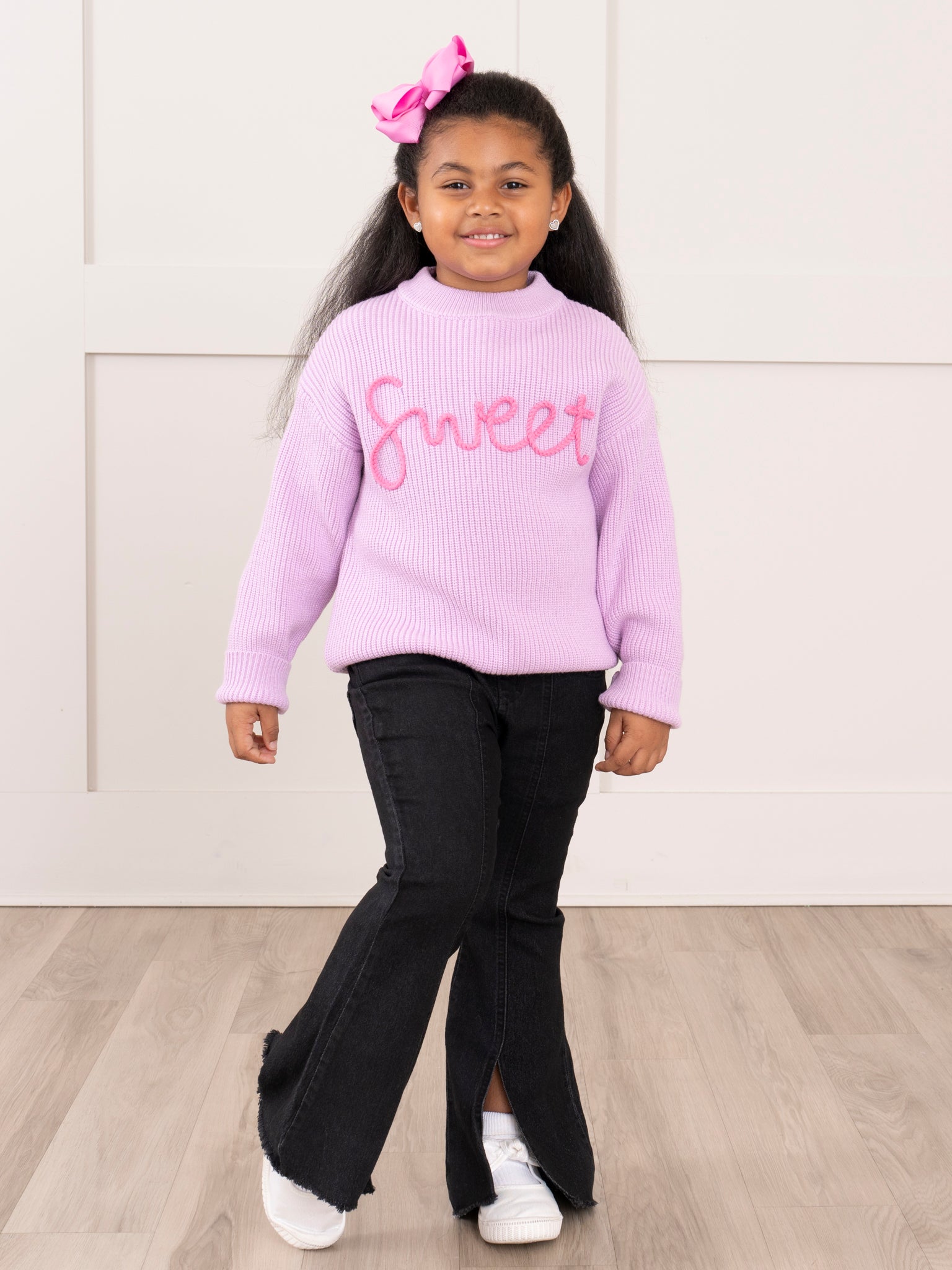 Lavender Embroidered "Sweet" Sweater - Marie Nicole Clothing