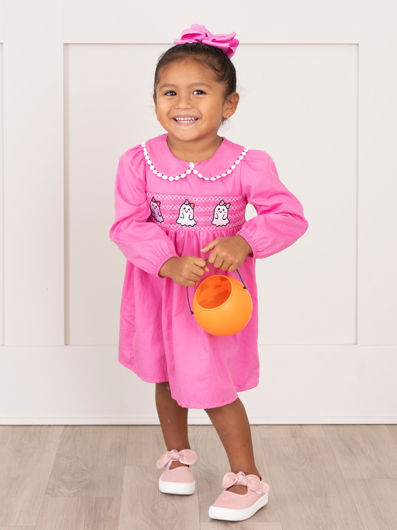 Pink Smocked Ghosts Ruffle Dress - Marie Nicole Clothing